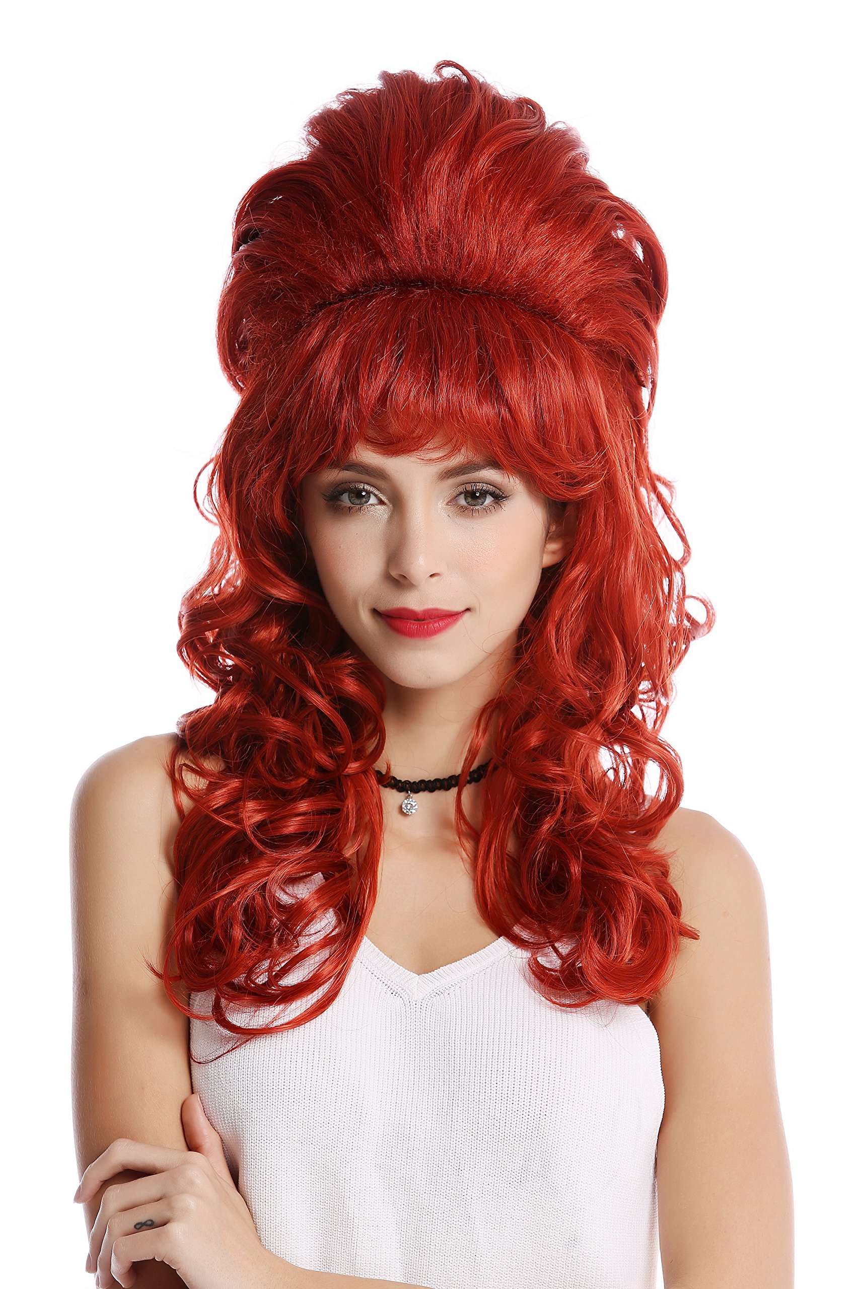 WIG ME UP - GF-W2418-137 Quality Lady Wig Baroque 60s Beehive Retro Bun curly long fiery red Pop Singer, red (137), 50 cm - Image 2