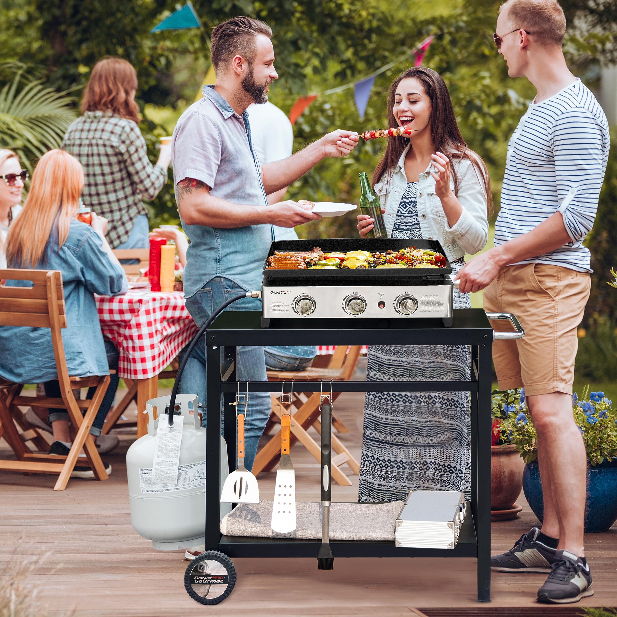 Royal Gourmet - Carro para Barbacoa de Metal con Gran Superficie de Trabajo, Apto para postres de jardín, Horno de Pizza, 100,5 x 59 x 81 cm, Color Negro