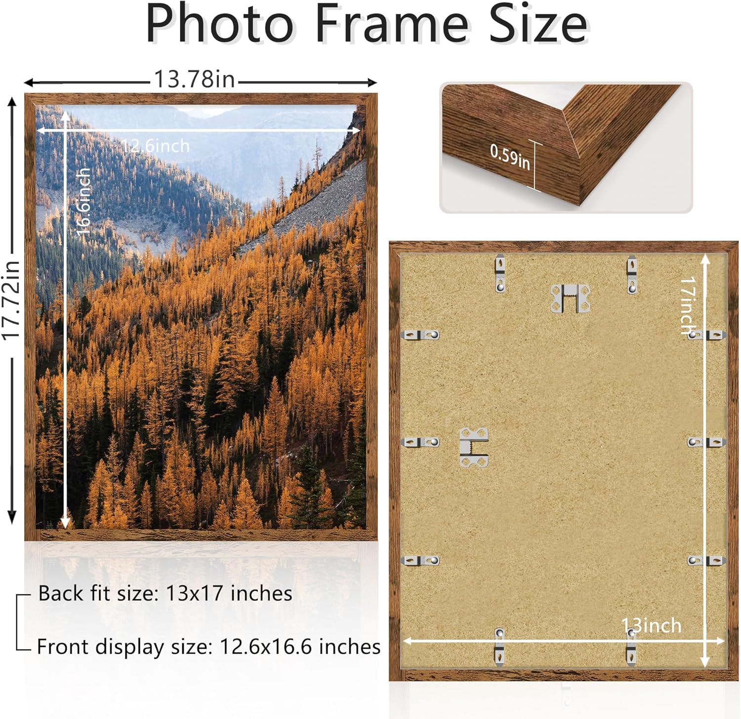 picrit 13x17 picture frame, photo frame for wall mounting display, brown brown 13x17