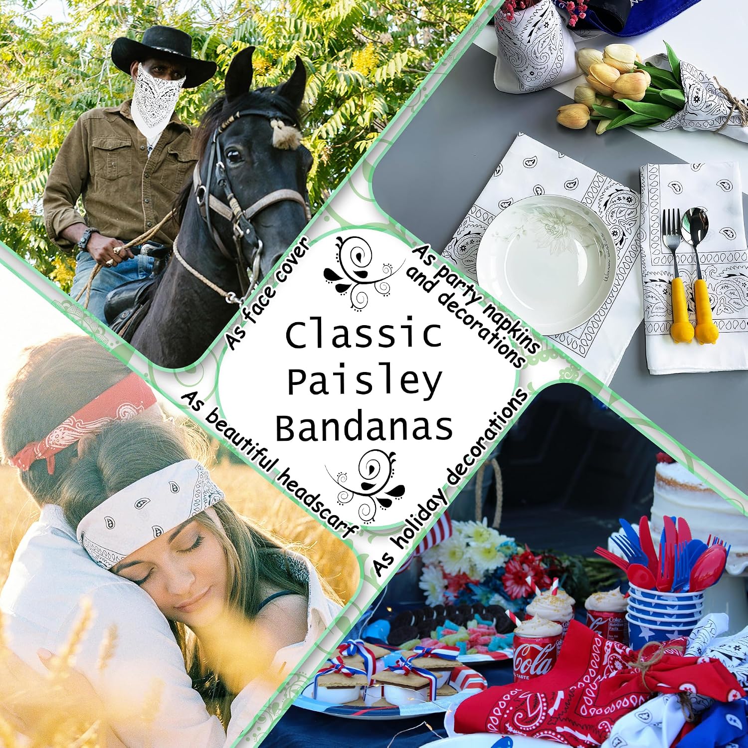 ILHSTY 60 Pcs Women Men Paisley Bandanas Bulk Unisex Bandanas Head Cowboy Scarf Necktie handkerchief Party Supplies image 5