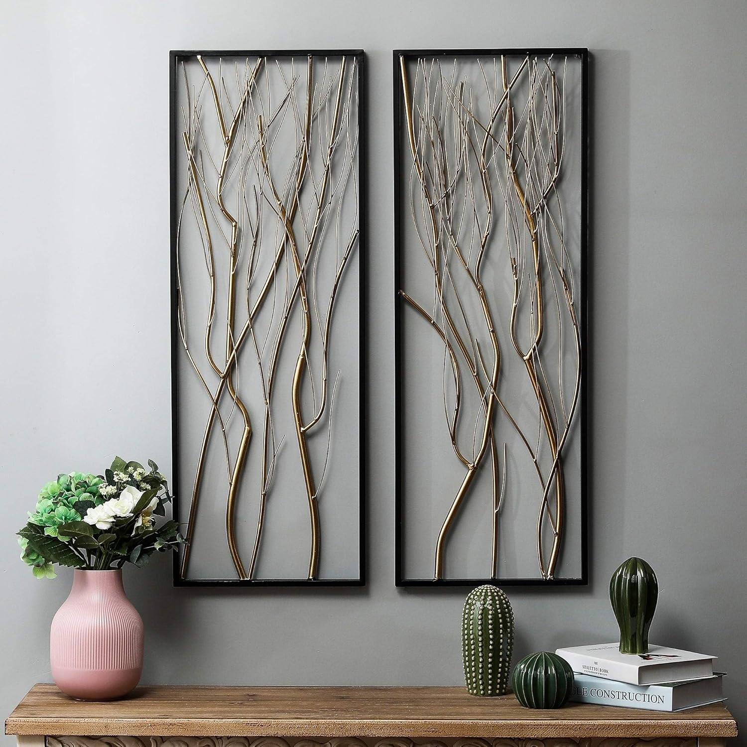 2piece Metal Gold Branch Wall Decor Modern Contemporary