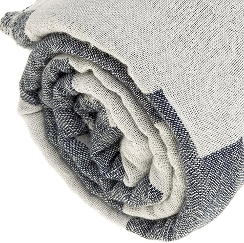 Miniatura 5 de Bersuse Toalla turca baja de doble capa 100% algodón, 37 x 70 pulgadas, azul oscuro