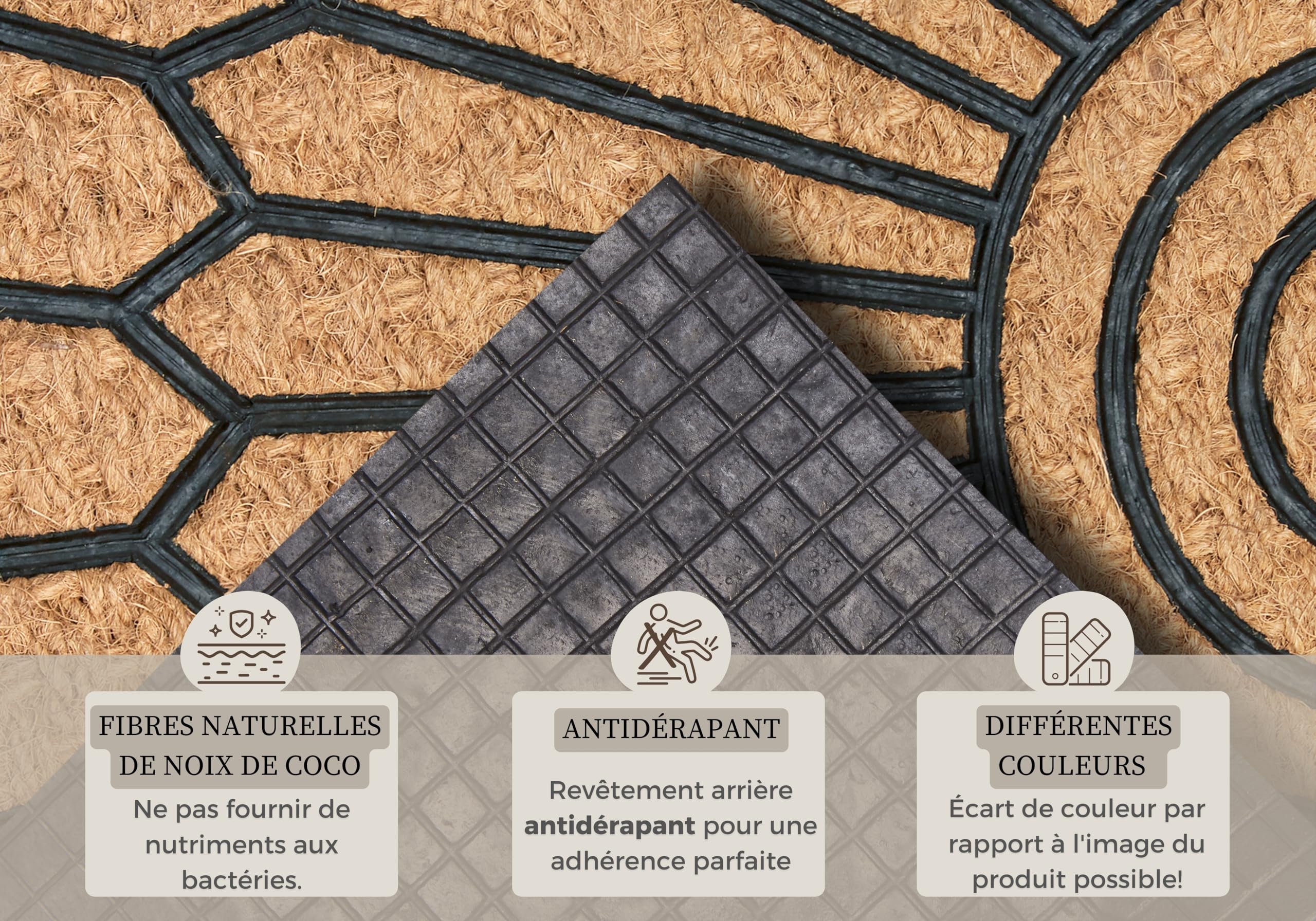 Tapis Porte Extérieur Paillasson Coco Demi-cercle 45x75 Cm - Antidérapant Et Antibactérien - Intérieur Et Extérieur Couvert Tapis Coco Intérieur Extérieur