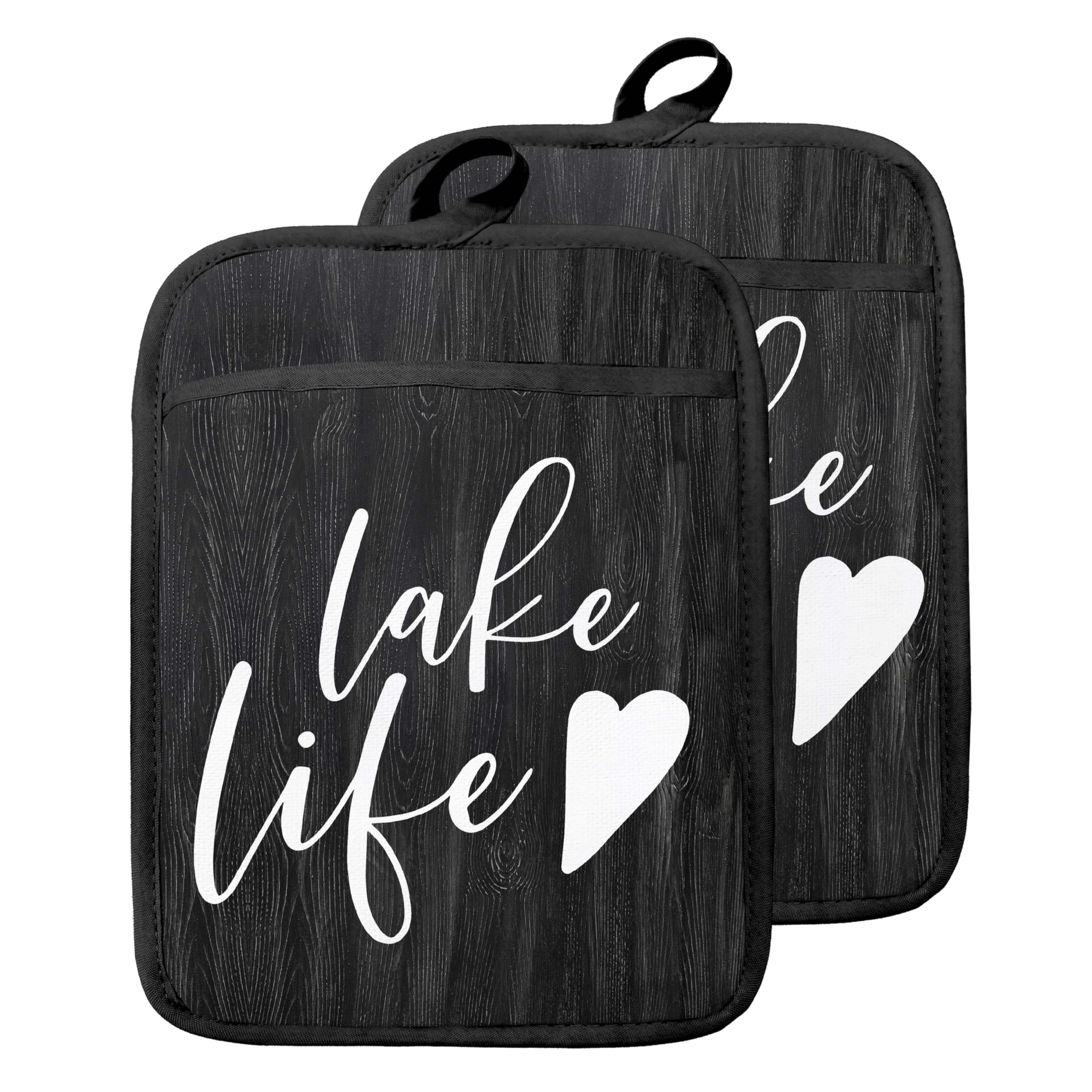 Maniques avec poches Lake Life : gants de four anti-chaleur pour cuisine et chalet