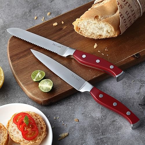 Vista 13 de McCook® Juegos de cuchillos, juego de cuchillos de cocina alemán de acero inoxidable con afilador incorporado Negro/Grafito