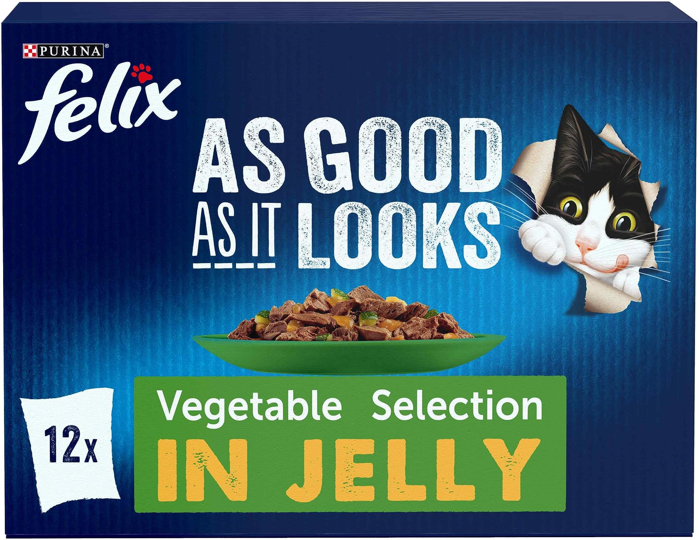FELIX As Good As it Looks Vegetable in Jelly Wet Cat Food 12x100g (Pack of 4)