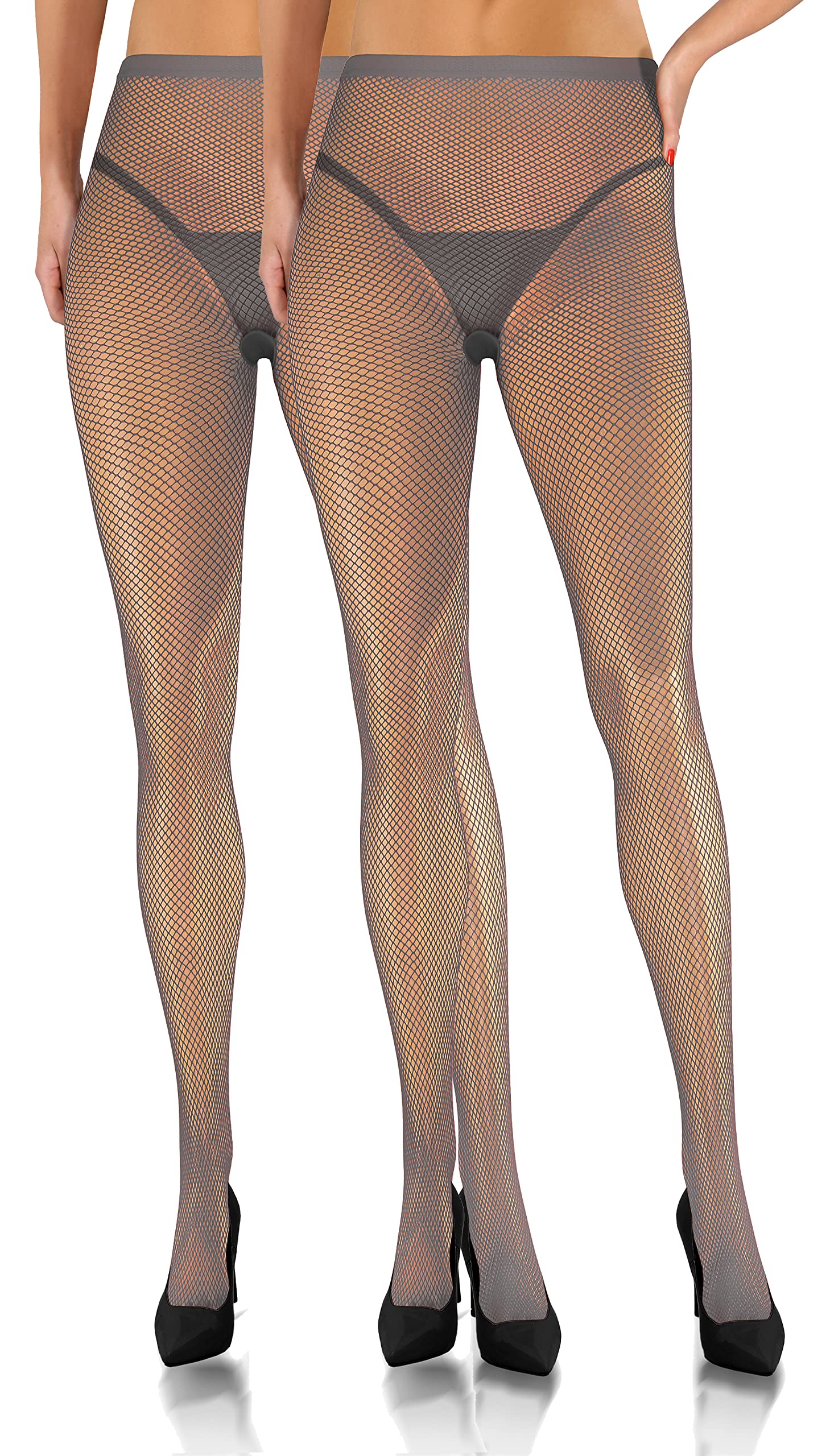 Sesto Senso 2 Pairs Women's Fine Mesh Fishnet Tights 1/2 XS/S Grey