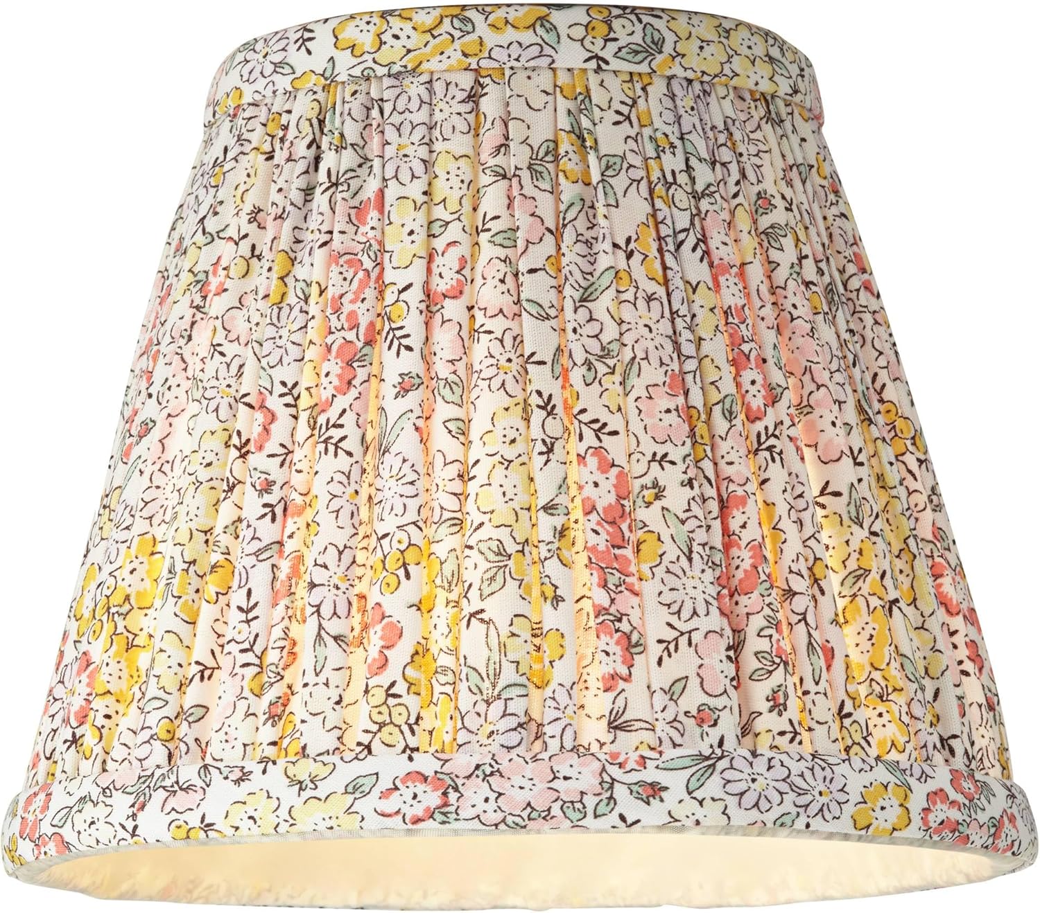 Nelle 3 1/2" Top x 6" Bottom x 5" High x 5" Slant Print Cottage Core Lamp Shade Replacement Small Yellow Peach Empire Round Farmhouse Country Pleated Floral Clip On Candelabra - Springcrest