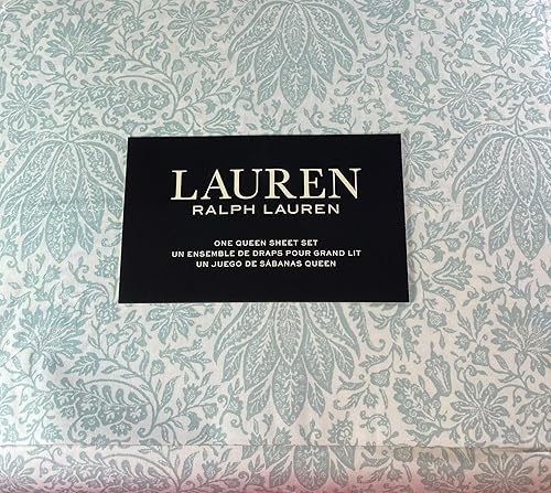Lauren Ralph Lauren Juego de sábanas con estampado floral tamaño queen 100% algodón, azul claro y blanco