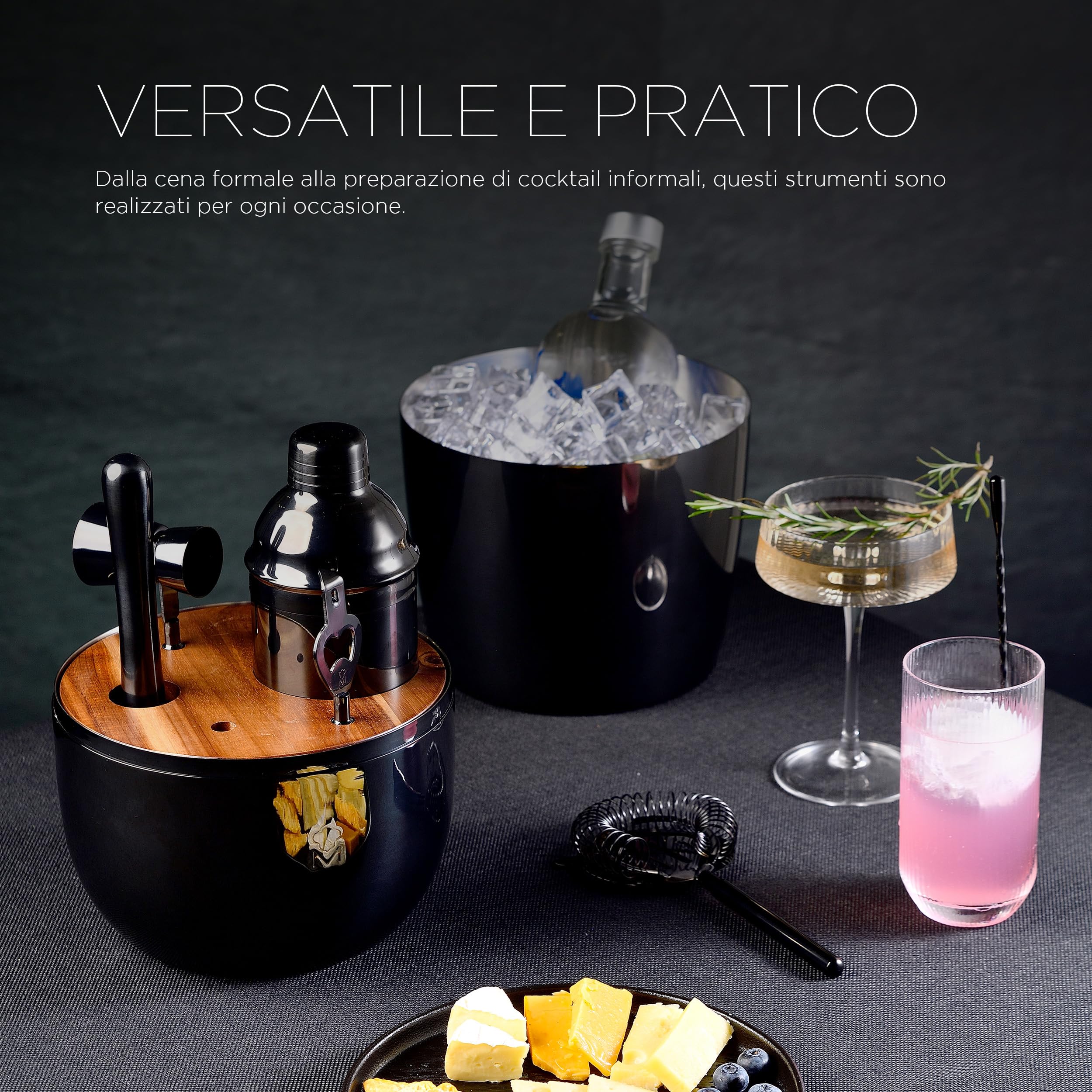 MasterPRO THE DROP - Set da cocktail di design in 6 pezzi in acciaio inox - Elegante, resistente e multifunzionale - Idea (Natale, Pasqua, matrimonio) - Scatola regalo inclusa