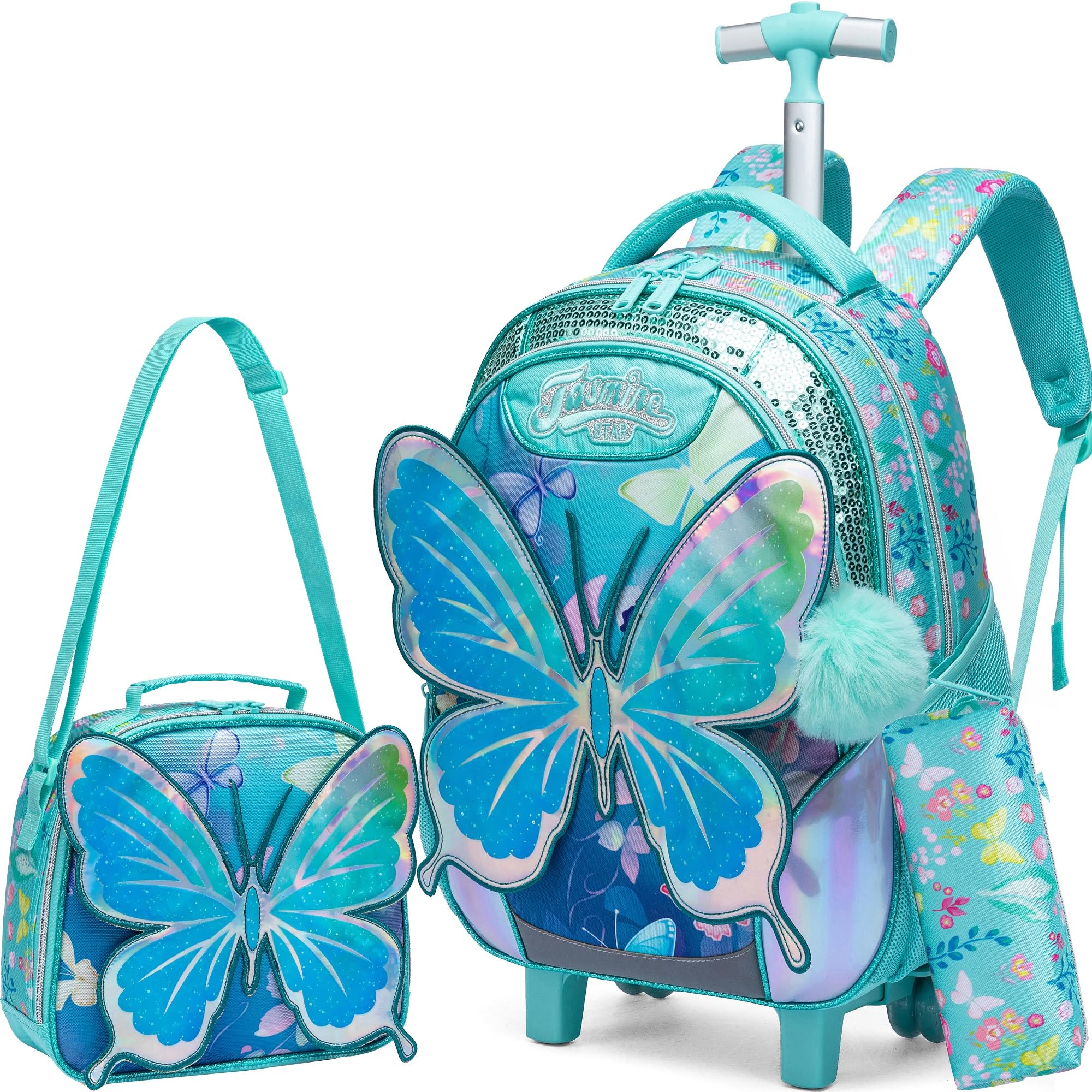 Meetbelify Kids Rolling Backpack with Wheels for Girls Boys Rolling Backpacks with Lunch Box for Elementary Students