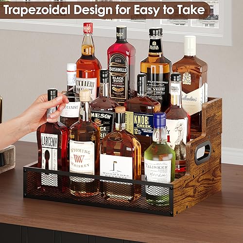 Miniatura 4 de Estante de exhibición de botellas de licor de 3 niveles, estante de vino de mostrador con asa, estantes de exhibición de botellas de bar,