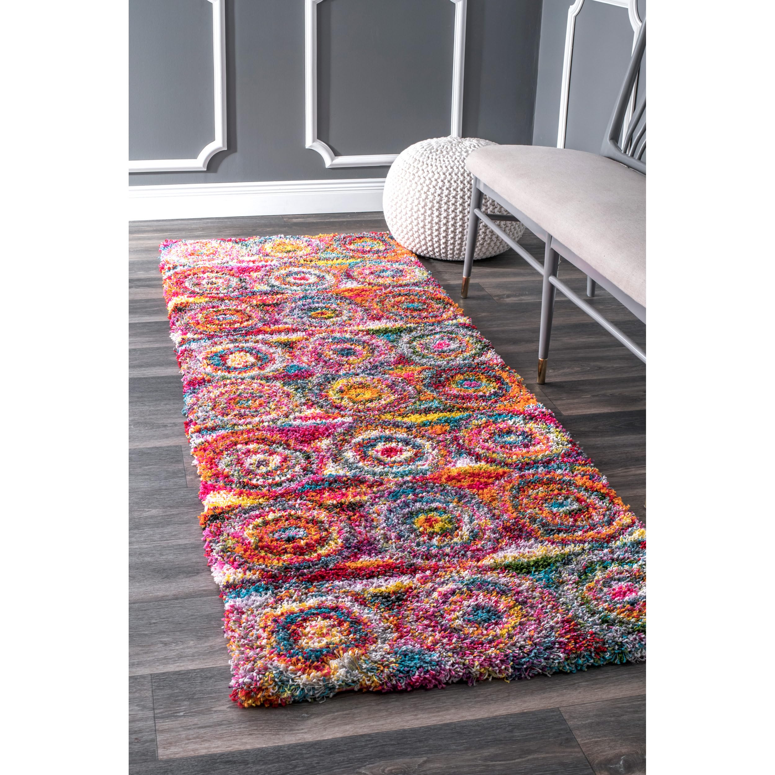 nuLOOM OZXL02A Kindra Circles Shaggy Rug, 2' 8" x 8', Multicolor