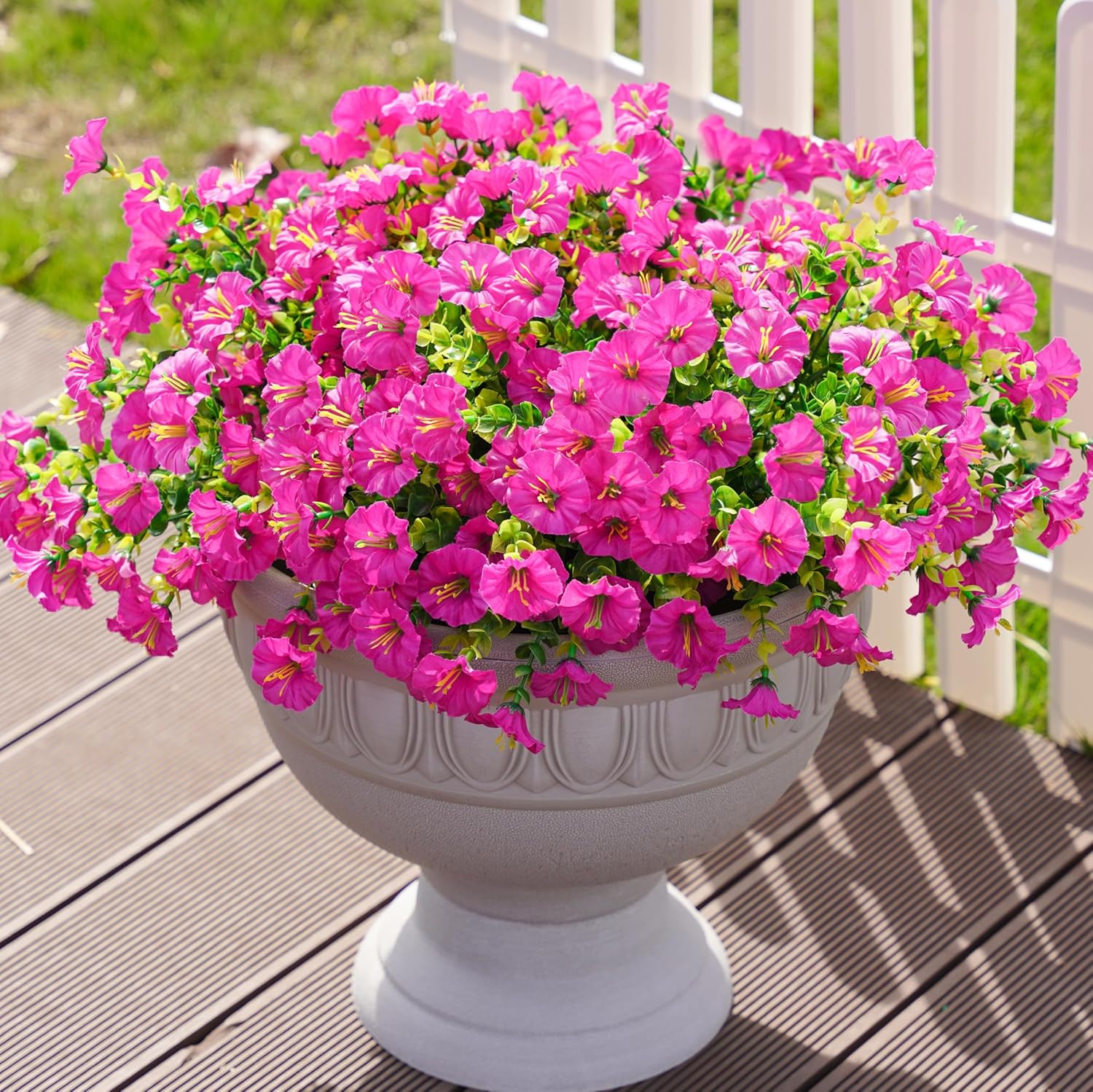 Artificial Flowers Fake Plants for Outdoors Decoration, 12 Bundles Silk Morning Glory with Eucalyptus Realistic UV Resistant Fuchsia Faux Flowers for Outside Planter Yard Patio Garden Home Indoor Urn - Image 4