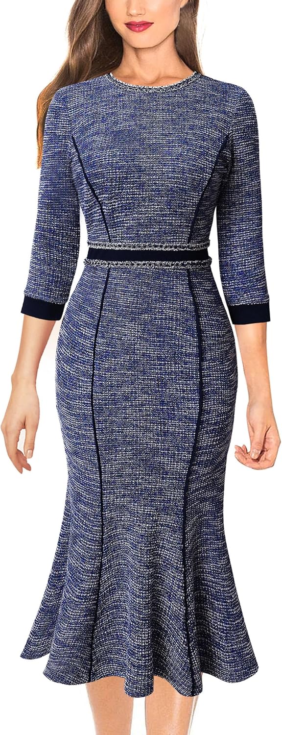 VFSHOW Womens Elegant Vintage Cocktail Business Office Mermaid Fitted Bodycon Midi Dress