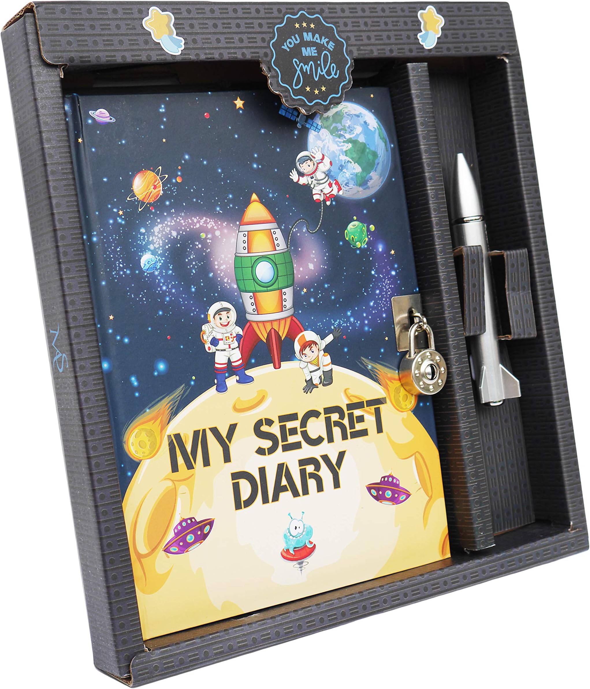 Monet Studios Spaceman Diary Secret Children's Kid's Journal A5 Notebook Pen Set with Padlock and Key Space Theme Aged 5 6 7 8 9 10 11 (Astronaut)