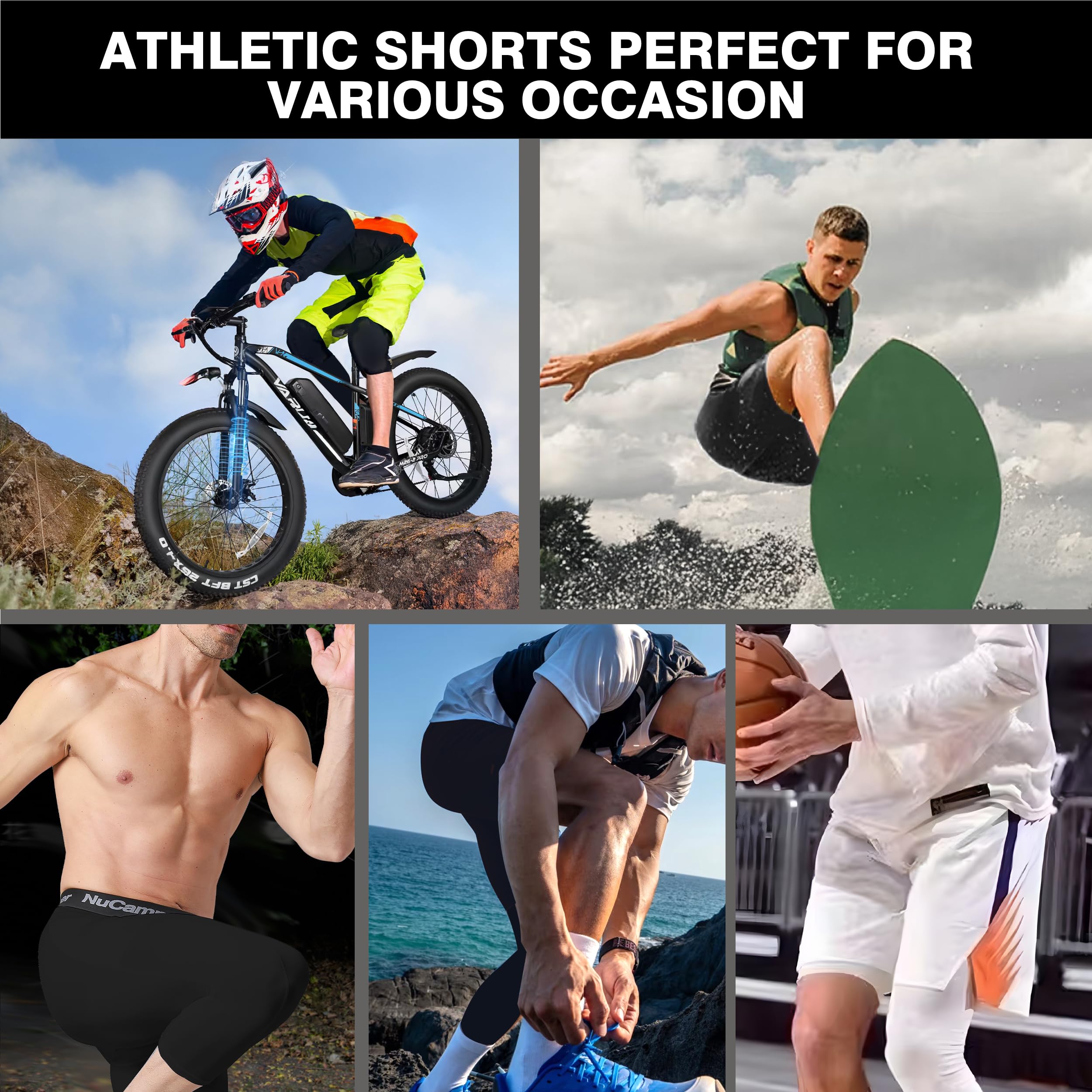 NuCamper Pantalones de Compresión 3/4 Hombre Baloncesto Capa Base Bolsillos Mallas Secado Rápido Transpirables Leggings Correr