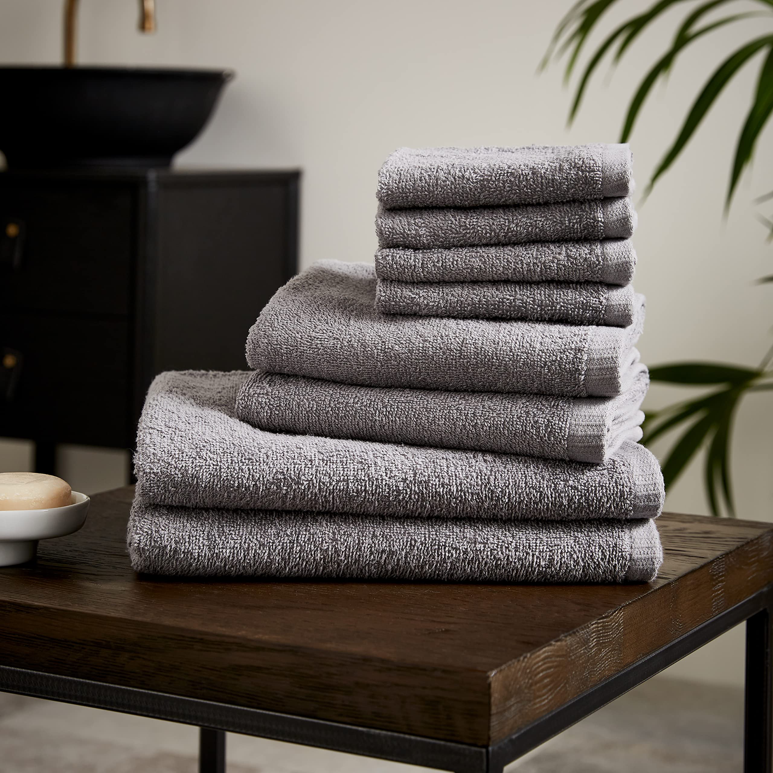 Catherine Lansfield Unisex Grey 'Quick Dry Cotton' 8 Piece Towel Set In