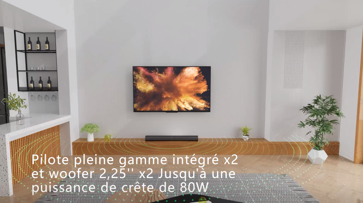 MEVOSTO Barre de son 2,2 CH 2 en 1 séparable pour TV, 80 W Puissance de Woofers doubles intégrés avec ARC/Optique/AUX/BT 5.0 graves/aigus réglable théâtre à la maison - 80 cm
