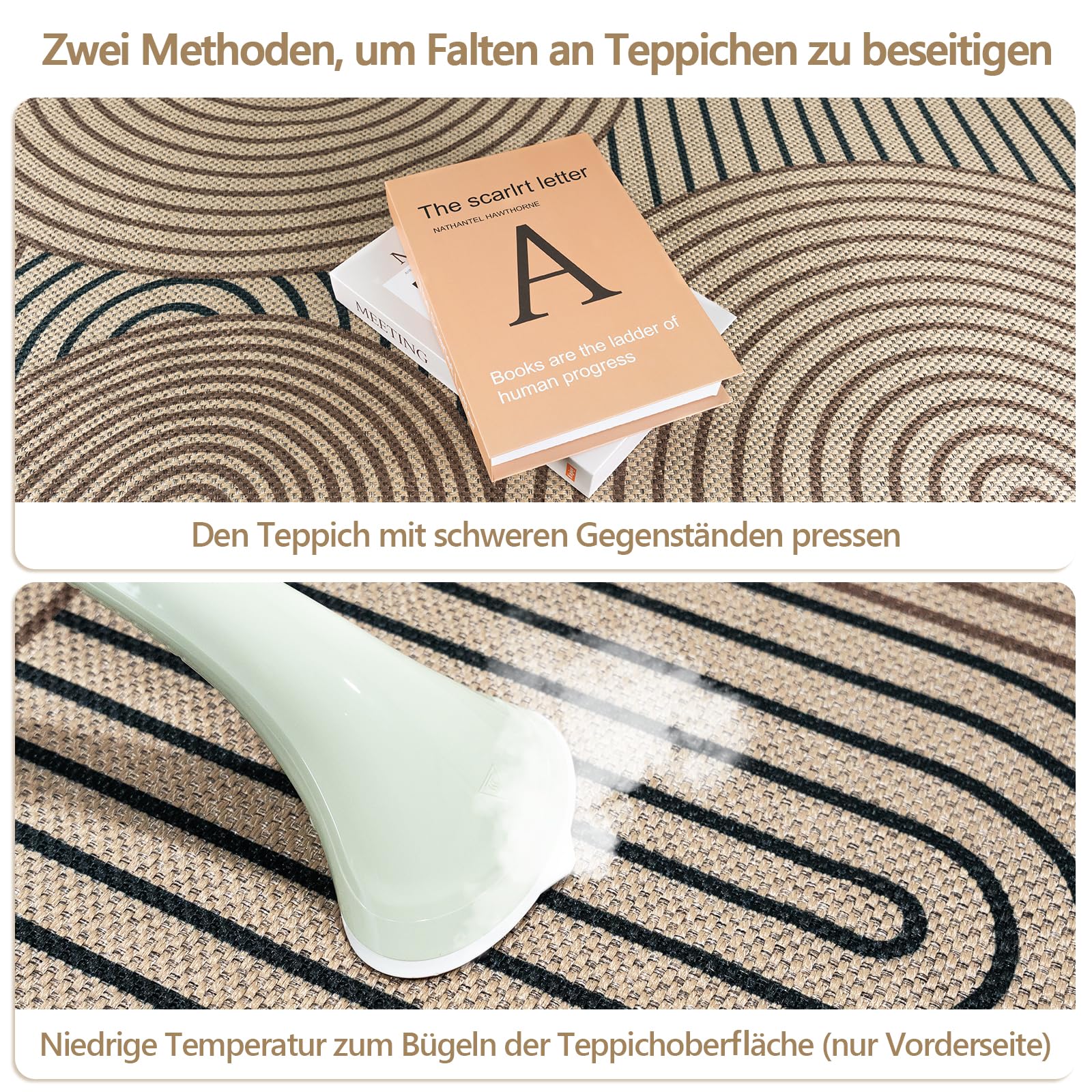 Teppich rund 160 cm, Leichter Jute Aussehen Teppich, Rutschfest Wohnzimmerteppich, Outdoor Teppich Waschbarer, Minimalistisch Boho Teppich Braun für Schlafzimmer, Wohnzimmer und Balkon