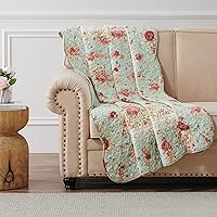 Greenland Home Antique Rose 100% Cotton Quilted Throw Blanket, Blue Floral 50x60 - Shabby Chic Reversible Sofa Throw