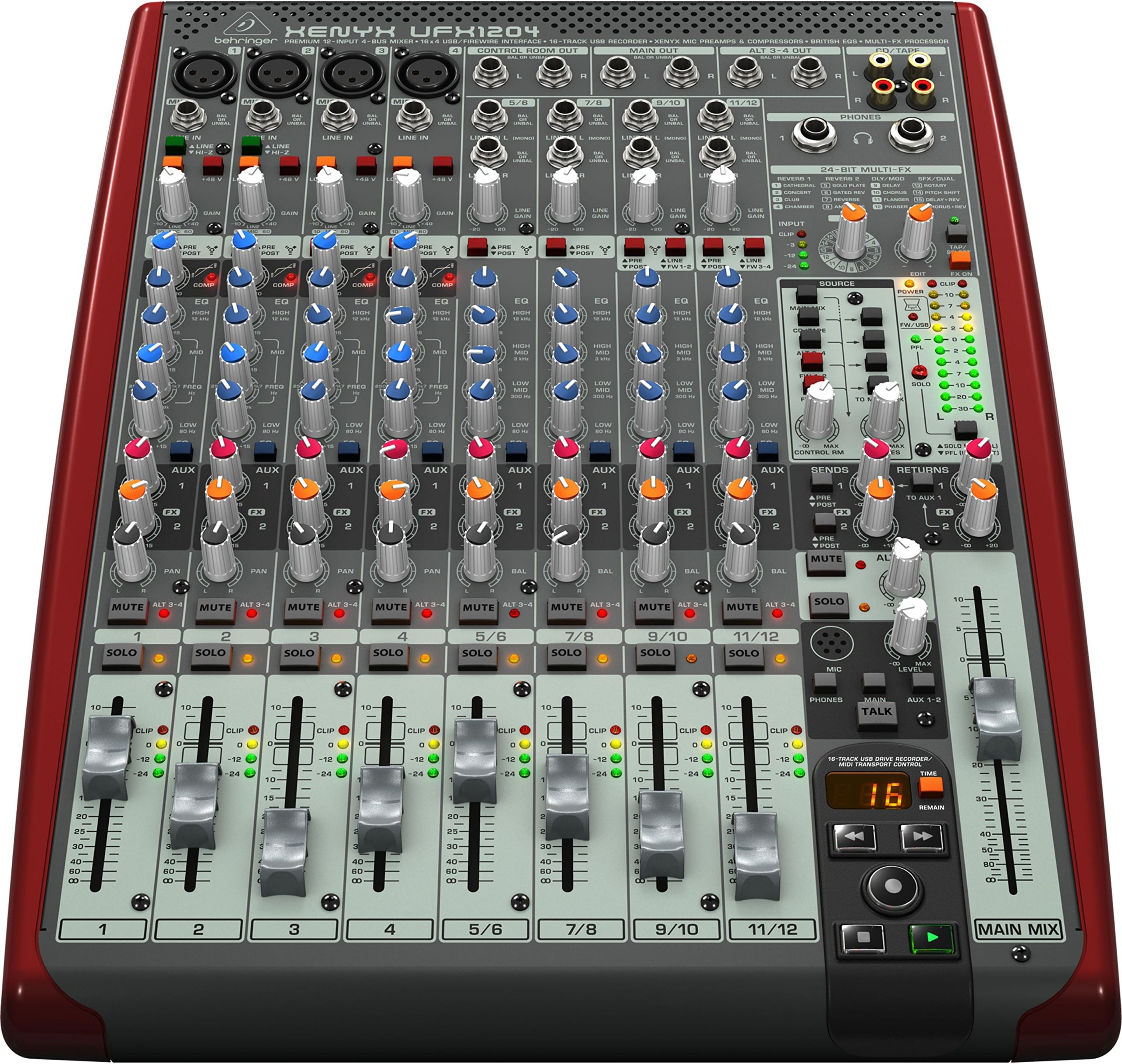 Behringer XENYX UFX1204 Premium 12-Input 4-Bus Mixer with 16x4 USB/FireWire Interface, 16-Track USB Recorder, XENYX Mic Preamps and Compressors, British EQ and Multi-FX Processor