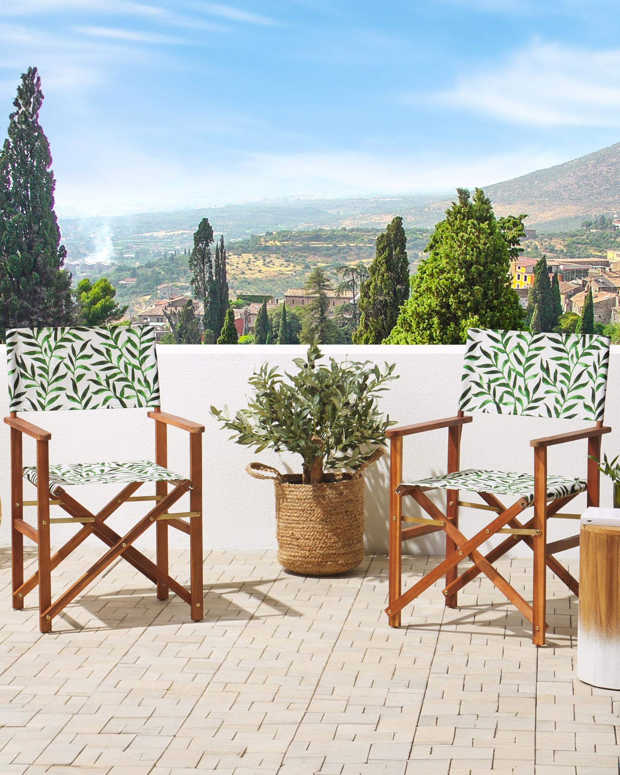 Set di 2 Sedie da regista per Giardino in Legno Scuro Foglie