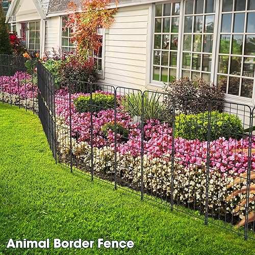 Miniatura 5 de OUSHENG Valla decorativa de jardín de 38 pulgadas de alto, 10 pies de largo, barrera de alambre de metal inoxidable con estacas de plástico para