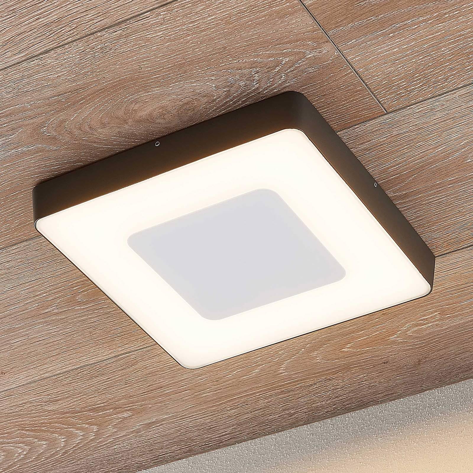 Lucande LED Lámparas de techo Sora (Moderno) en Negro hecho Aluminio (1 llama, lámpara exterior para el jardín, la terraza balcón y vivienda