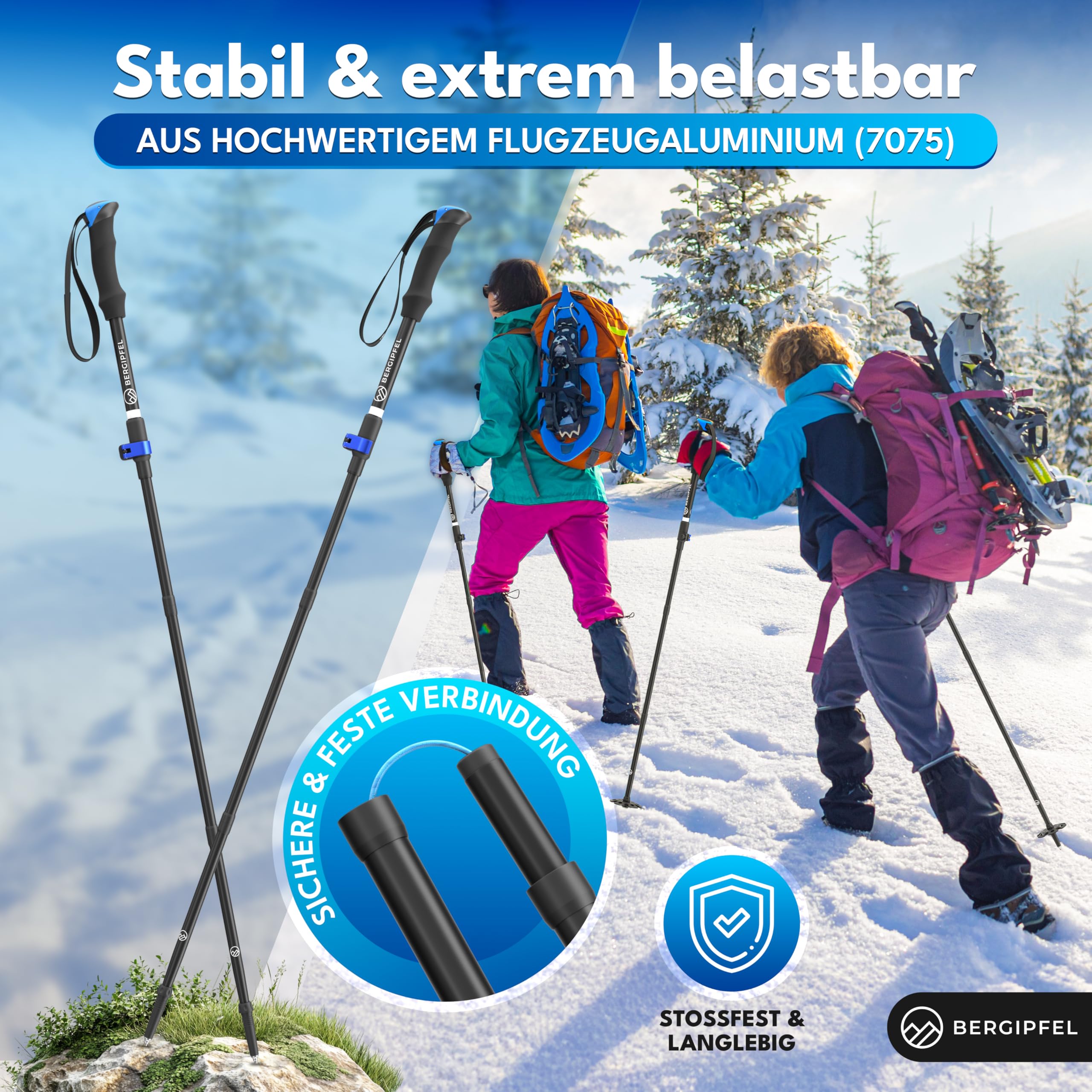 Teleskop-Wanderstöcke|Ultraleicht 270g|faltbar auf 37cm|verstellbar 115–130cm|Walkingstöcke aus Flugzeugaluminium|mit All-Terrain-Zubehör und Tasche|für Damen, Herren, Jugendliche
