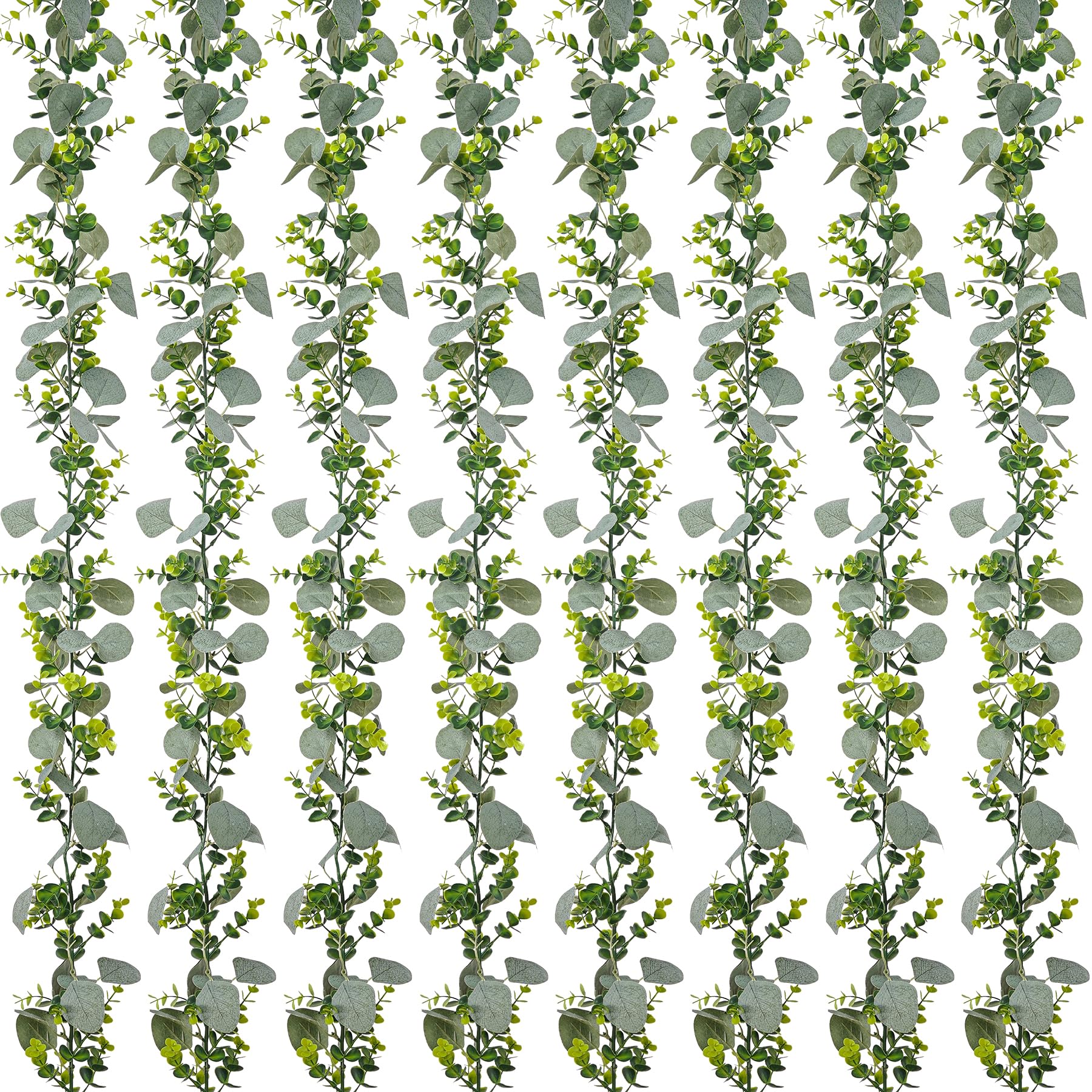 YOUNGLEAVES Künstliche Eukalyptus-Girlande, 8 Stück, künstliche grüne Girlande, Ranken, hängende Eukalyptusblätter für Hochzeit, Hintergrund, Bogen, Wanddekoration, Tafelaufsatz für den Außenbereich
