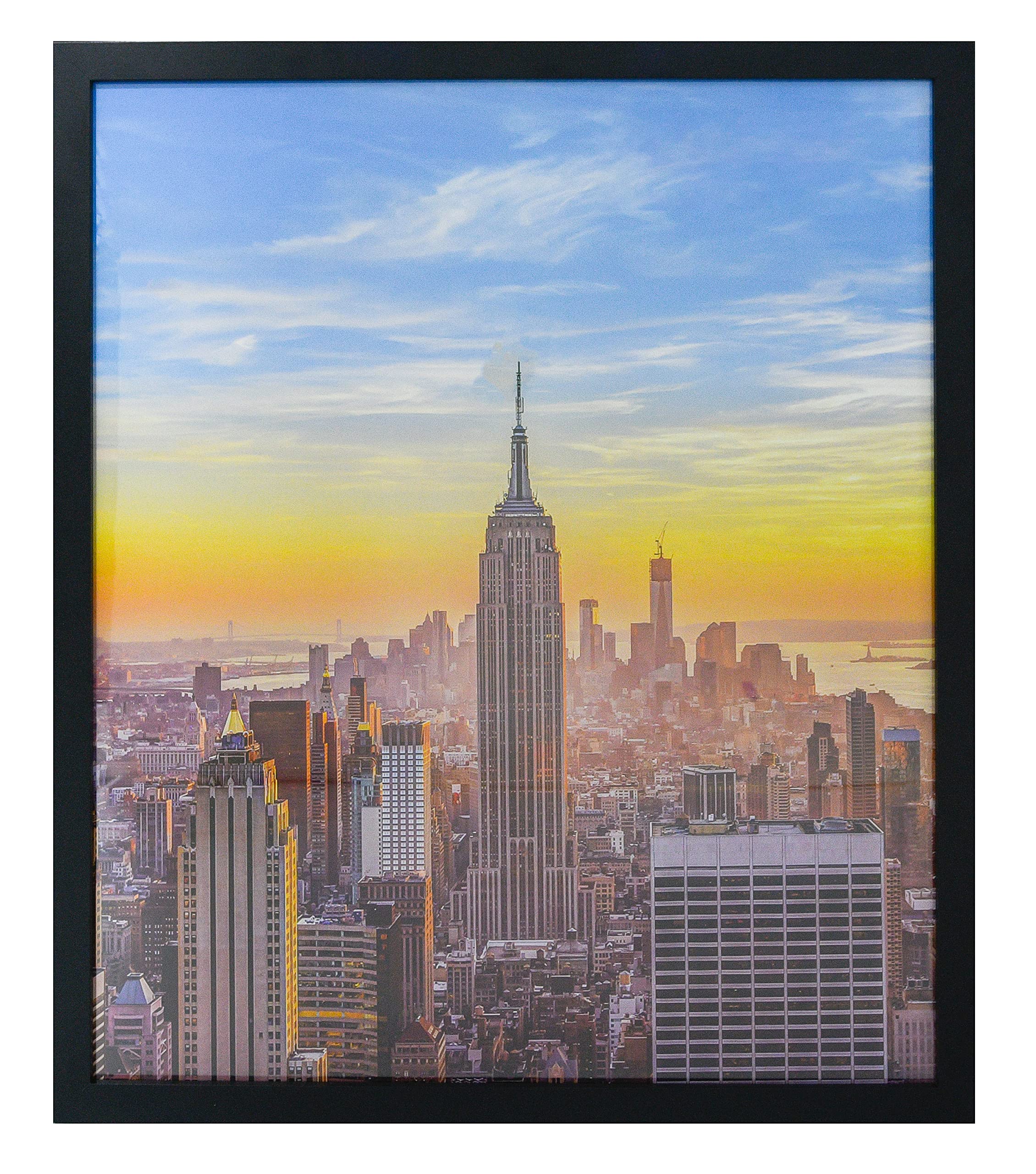 Frame Amo 24x28 Black Modern Picture or Poster Frame, 1 inch Wide Border, Smooth Wrap Finish, Acrylic Face