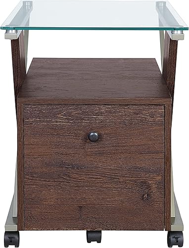 Miniatura 7 de OSP Home Furnishings Zenos - Archivador móvil con tapa de vidrio templado, cereza tradicional