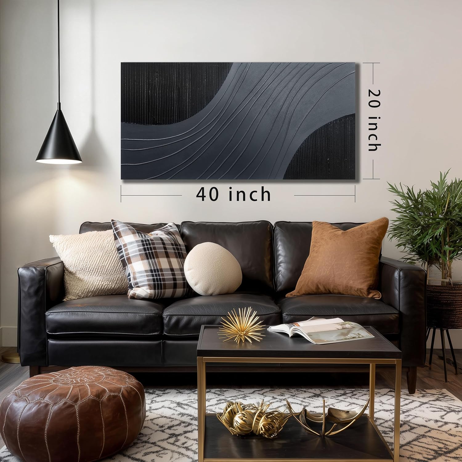 Minimalist Hand-Painted Wall Art Textured Painting for Living Room 40"x20"