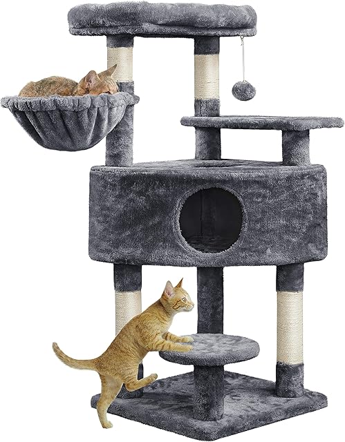 Yaheetech Multi Level Cat Tree Cat Tower Kitten Play and Climbing Tower Cat Stand Cat Activity Centre with Plush Condo Scratching Post for Indoor Cats, Dark Grey