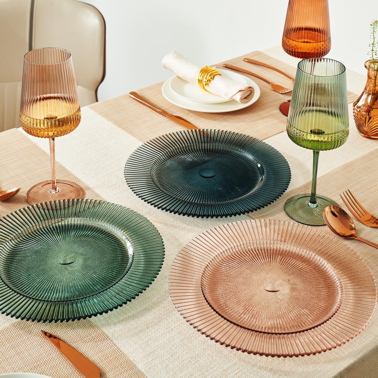 KhenGlass Colored Plates | Set of 6 Hobnail Plate | Natural Colors 10.6" Dinner & Charger Plate - Server, Charger, Dinner Server, Appetizer, Snack, Fruit, Side Serveware | Housewarming Gift