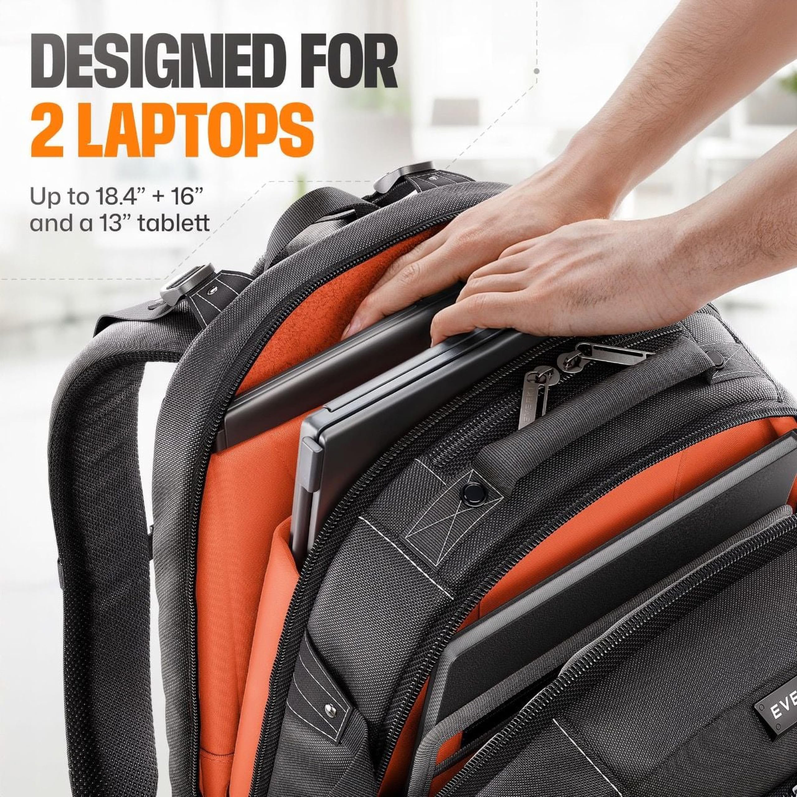 Everki Business 120 PRO Zaino per Laptop 40L con Copertura Antipioggia e Custodia in Rete – per Viaggi, Ufficio e Lavoro – per 2 Laptop fino a 18,4" e 16"