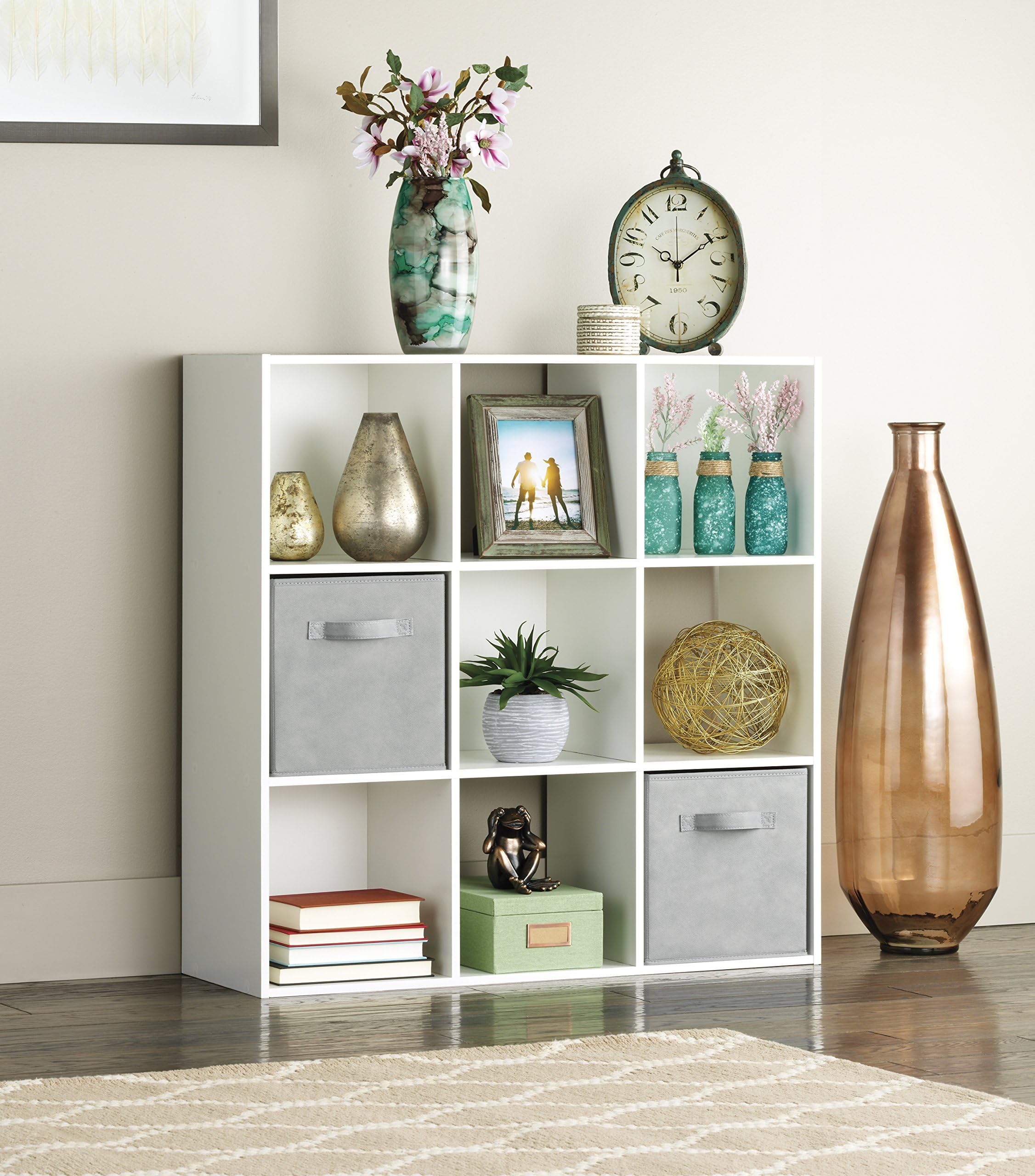 Whitmor Bücherregal mit 9 Würfeln, 3 Etagen, stapelbar, MDF, offener Aufbewahrungs-Organizer, Aufbewahrungsschrank für Wohnzimmer, Schlafzimmer, Zuhause, Büro, 90,2 cm L x 29,7 cm B x 90,2 cm H, Weiß