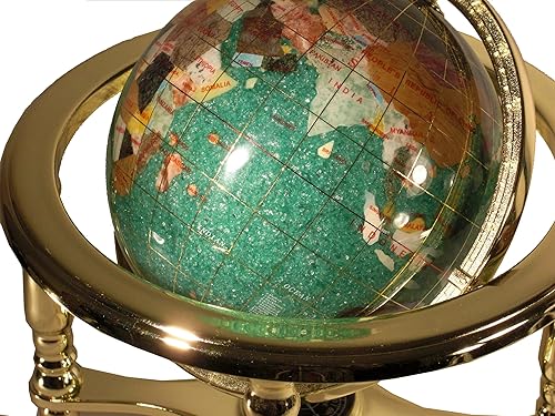 Miniatura 2 de Unique Art - Tablero de mesa de 10 pulgadas de alto, globo del mundo con piedras preciosas cristalitas verdes con soporte dorado de cuatro patas