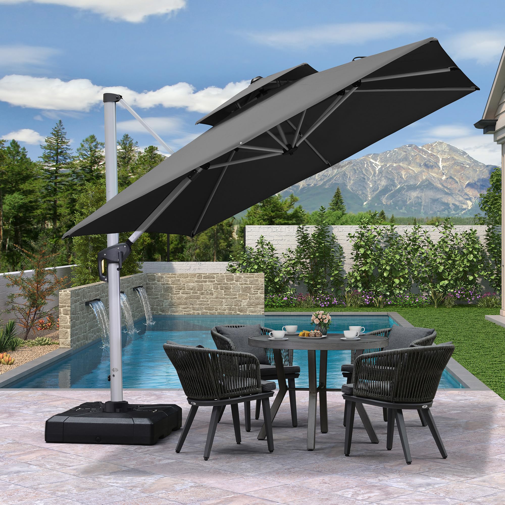 PURPLE LEAF Cantilever Outdoor Umbrella 9' x 9' Square Double Top, Grey