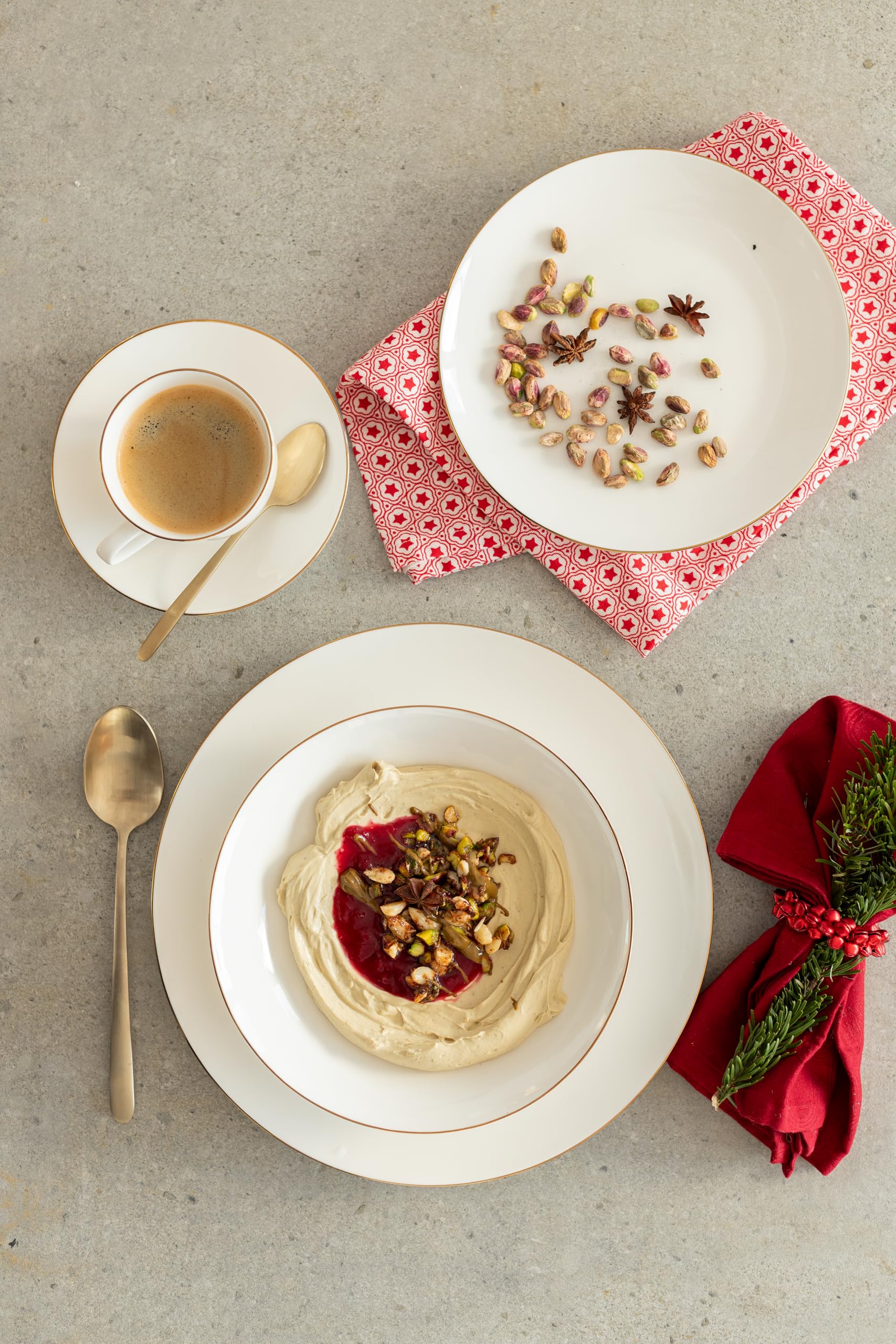 MÄSER Serie Felise Kaffeegeschirr Porzellan weiß goldener Rand 6 Personen