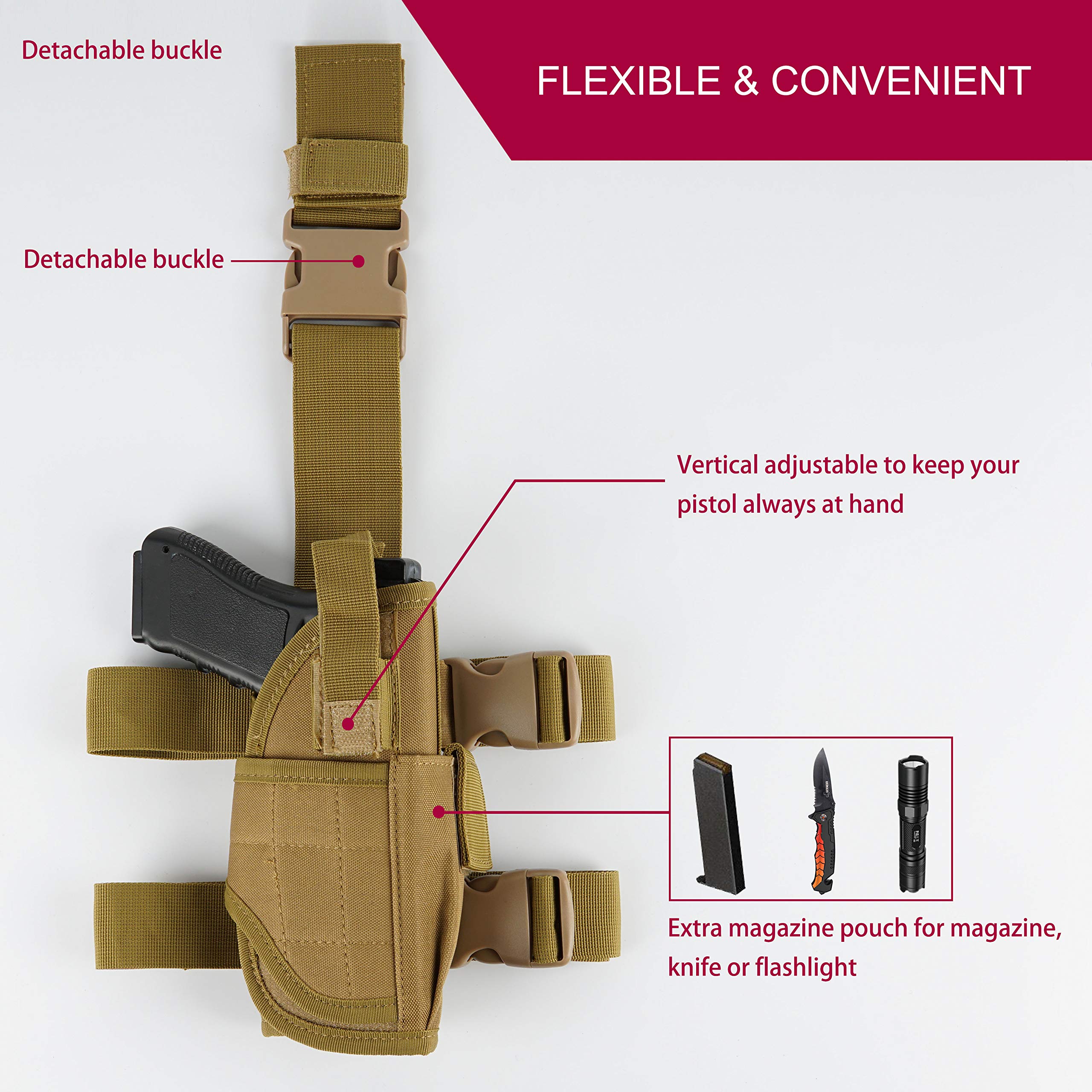 1000d Holster de pistolet tactique ajustable pour cuisse homme
