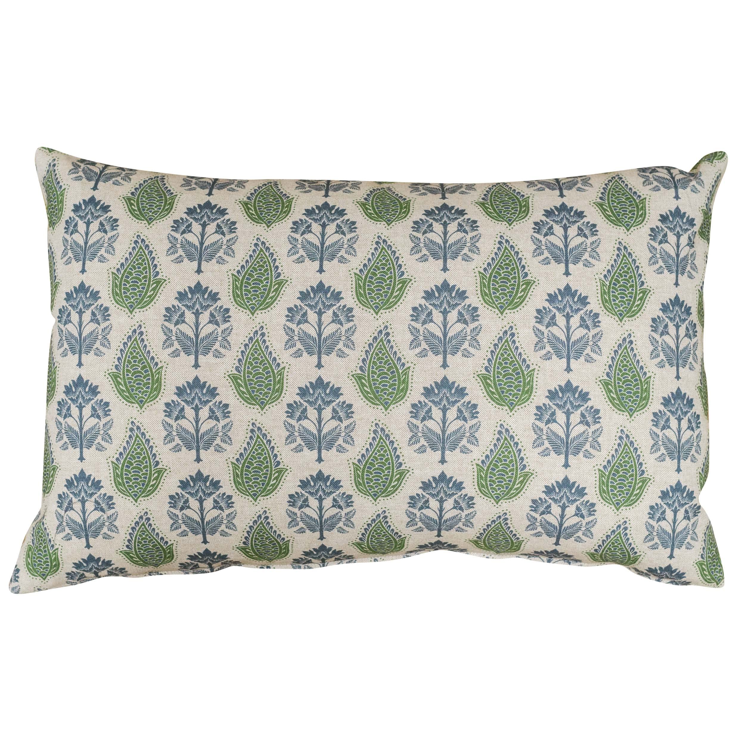 Linen Loft Blue/Green Cotswold Countryside Motif Xl Rectangular Cushion Cover. Cottagecore And Floral & Leaf Geometric Botanical Design. 23X15 Cushion Cover Only