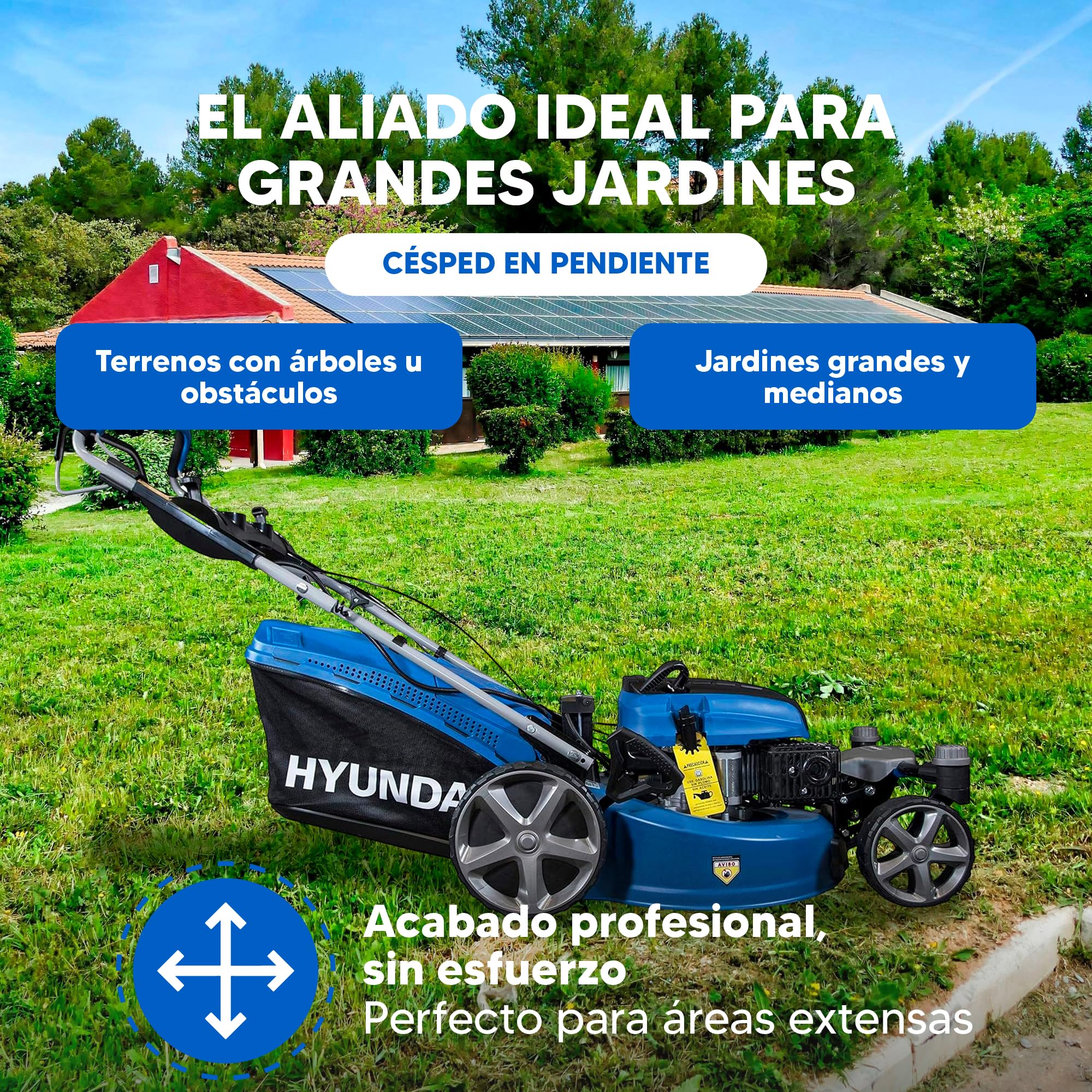 Hyundai Cortacésped Gasolina Autopropulsado Mulching 51 cm Profesional - Cortacésped con Arranque Eléctrico y Giro 360º Fácil Manejo - Máquina Cortar Césped Potente para Jardines Grandes