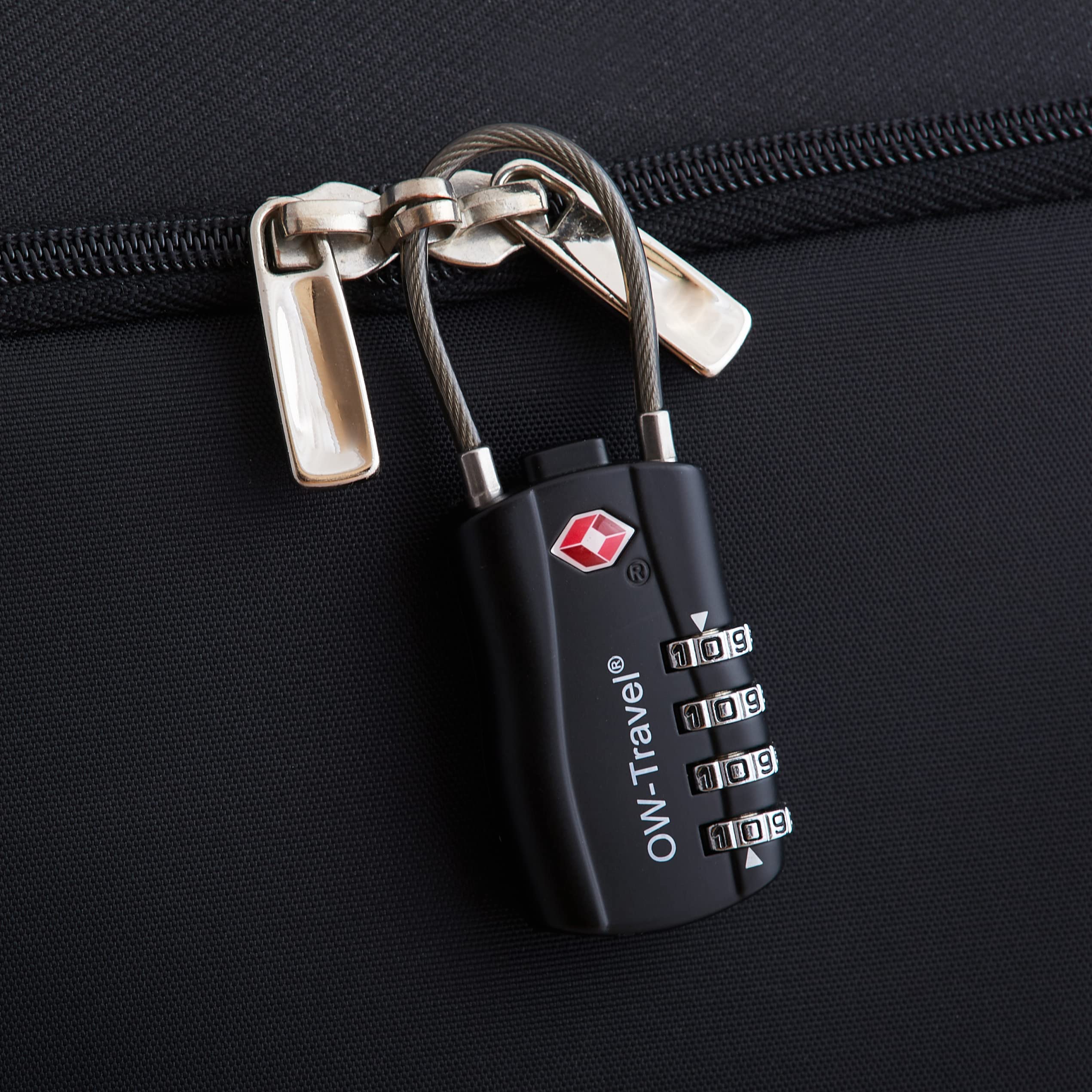 OW-Travel TSA Kłódka z Linką i Zamkiem Szyfrowym (Zestaw 4 Czarnych) 4 Cyfrowe Kłódki Walizkowe. Kłódka na szyfr na Plecak, Walizkę, Bagaż, Kłódki Szyfrowe Bagażowe, Szafek na Siłownię