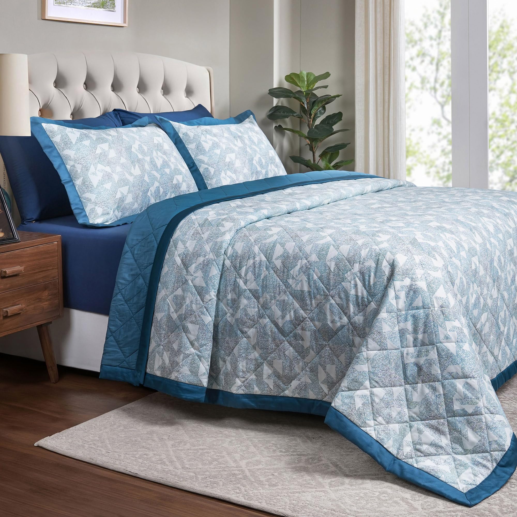 maspar Geometric Print Cotton 121 GSM Double Bed Quilt - 265X228 CM-image-25