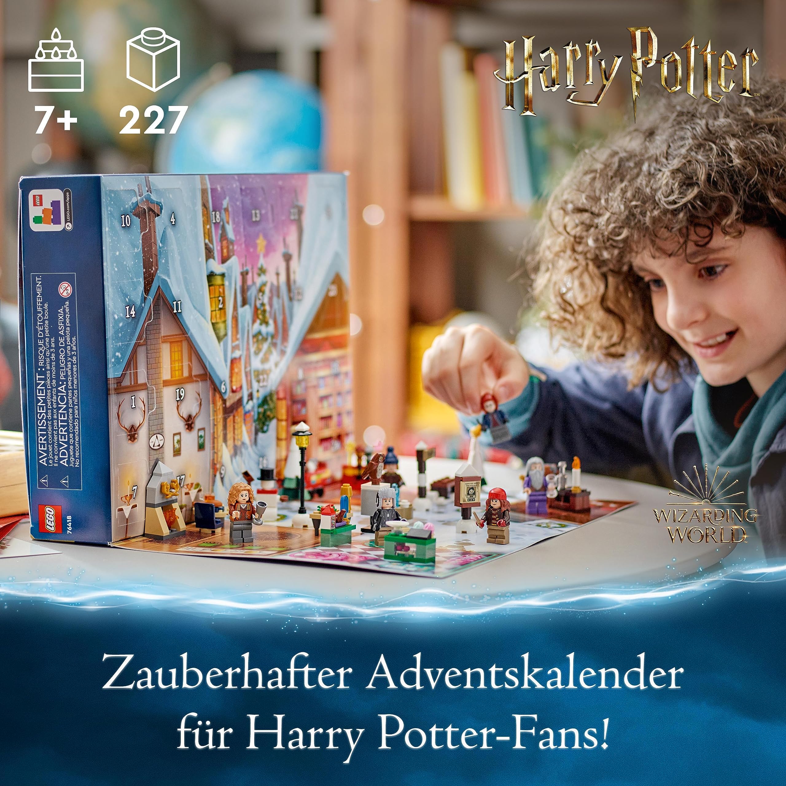 LEGO 76418 Harry Potter Adventskalender 2023, Weihnachtskalender mit 24 Geschenken inkl. 18 Hogsmeade Mini-Modelle und 6 Minifiguren wie Hermine Granger und Draco Malfoy, Spielzeug zu Weihnachten