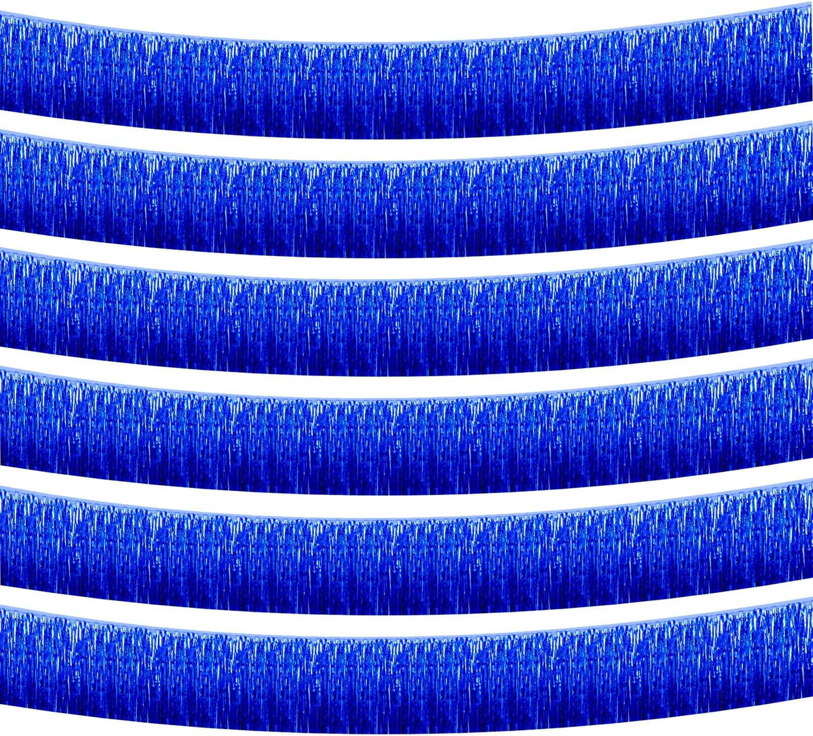 6 Pack 10 Feet Foil Fringe Garland Metallic Tinsel Streamers Banner Wall Hanging Curtain Backdrop Banner for Parade Floats, Thanksgiving, Christmas, Birthday, Halloween Party Decorations(Blue)