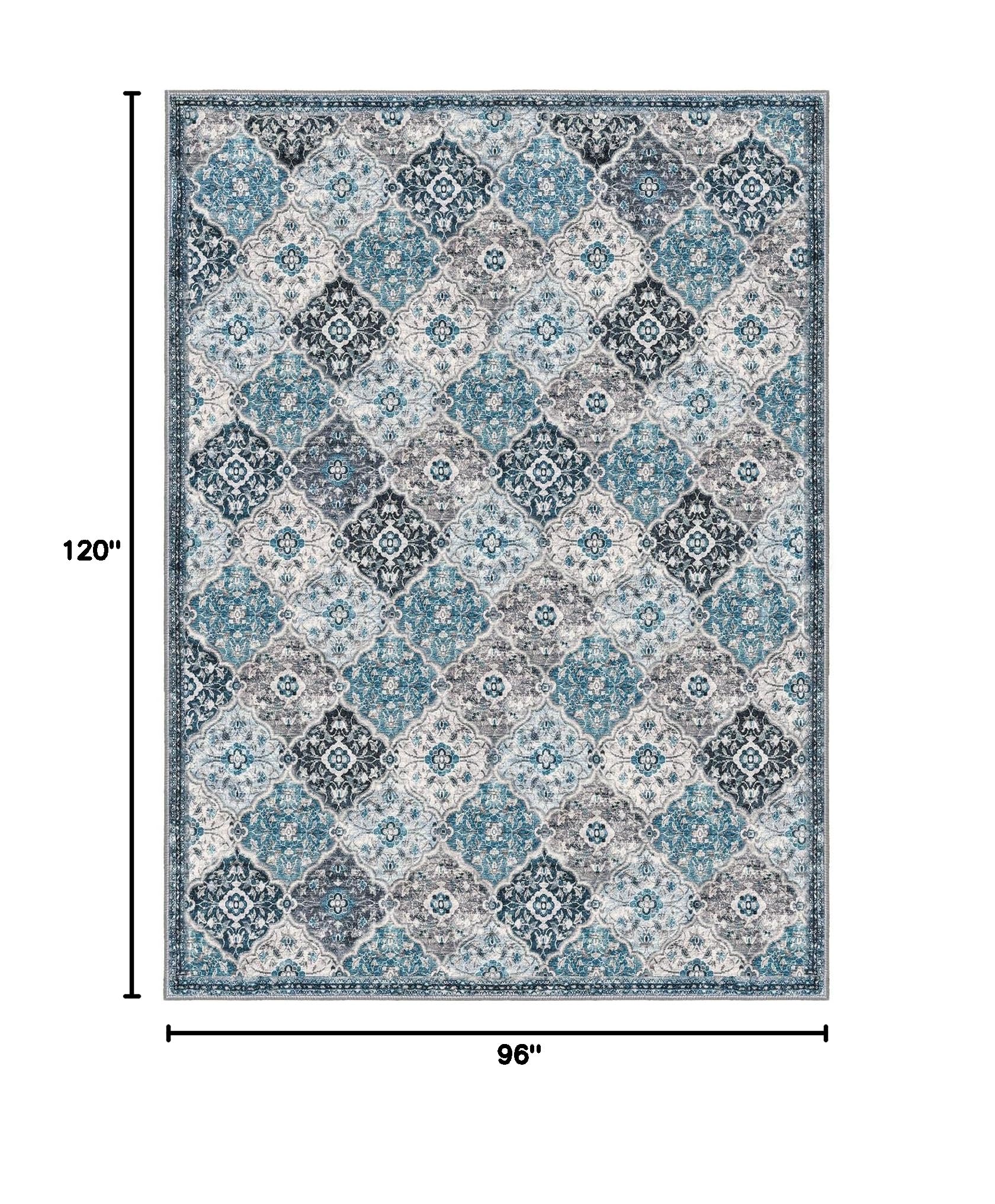 Condition photo showing New/Like New for kilococo 8x10 washable area rug, non slip large rug for bedroom living room | soft moroccan trellis spill & stain resistant low pile carpet for family room dining room under table bedroom