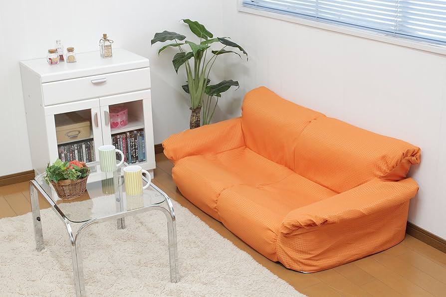 ブランド不明 2人掛けソファー オレンジ系 ブランド不明 2人掛けソファー オレンジ系